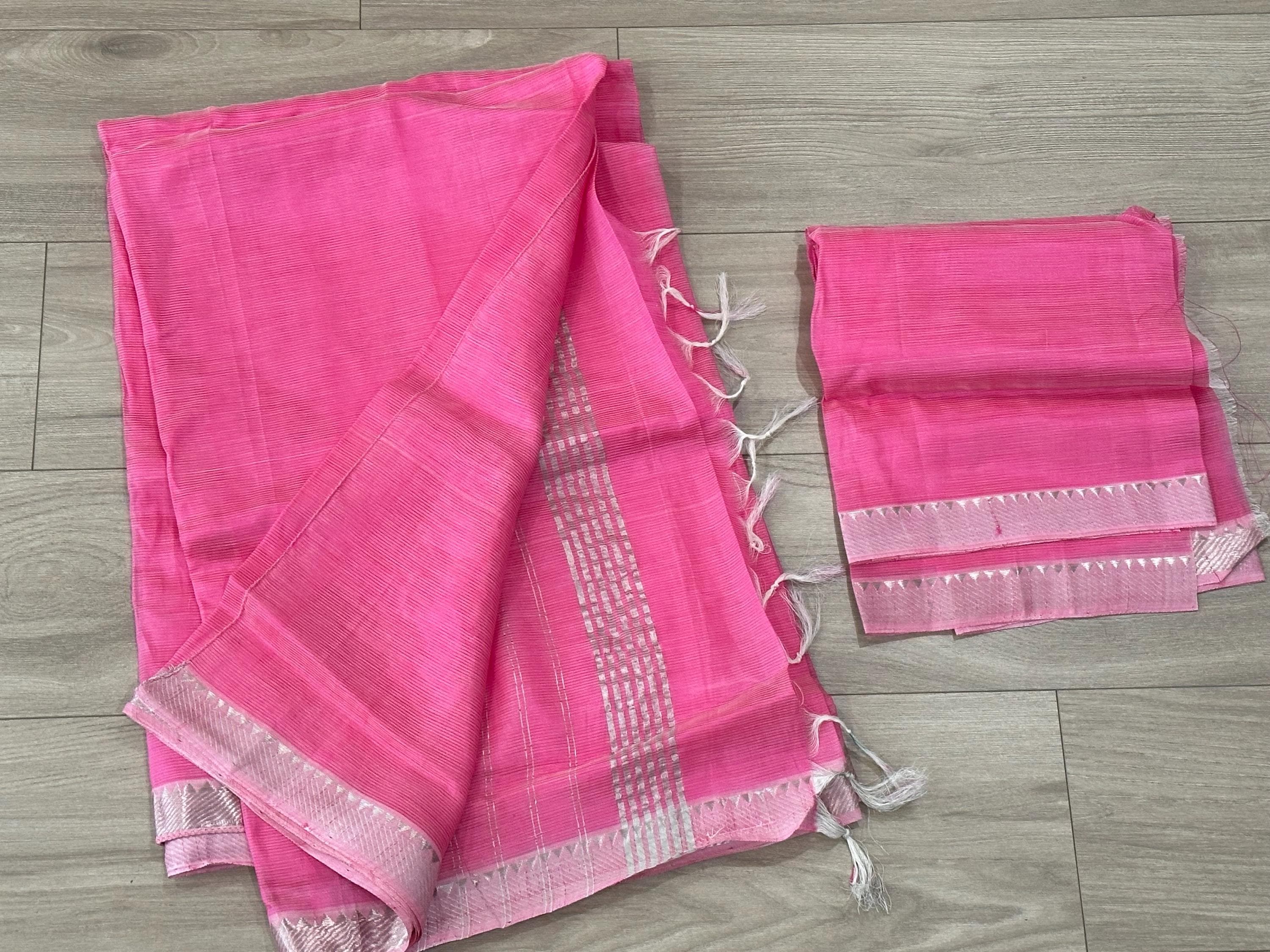 Pure Mangalagiri Handloom Saree with Blouse Piece – Small Border Indian Sari