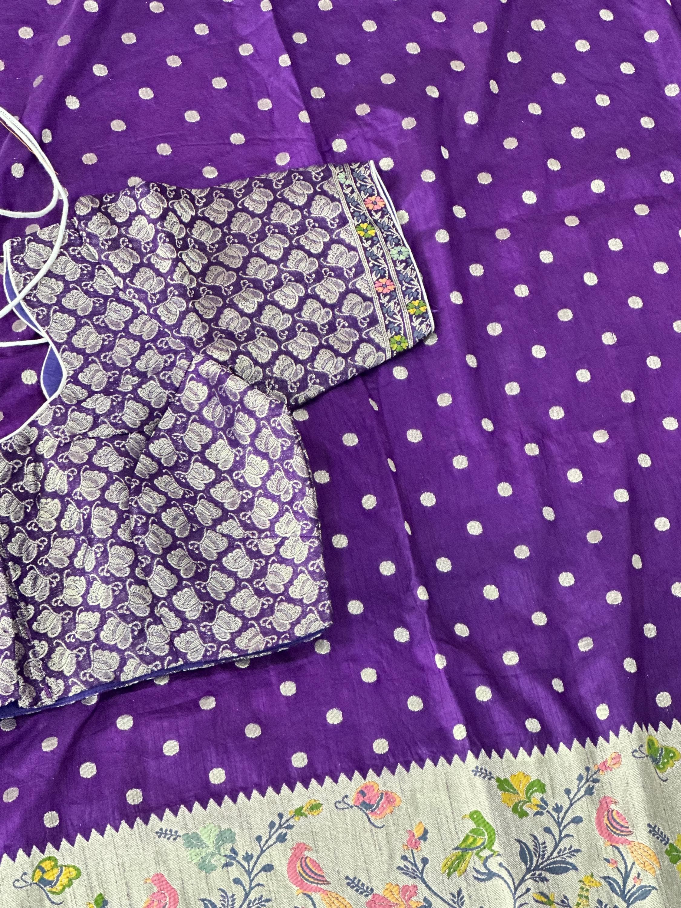 Purple Munga Crepe Saree | Paithani Border, Brocade Blouse — view 8