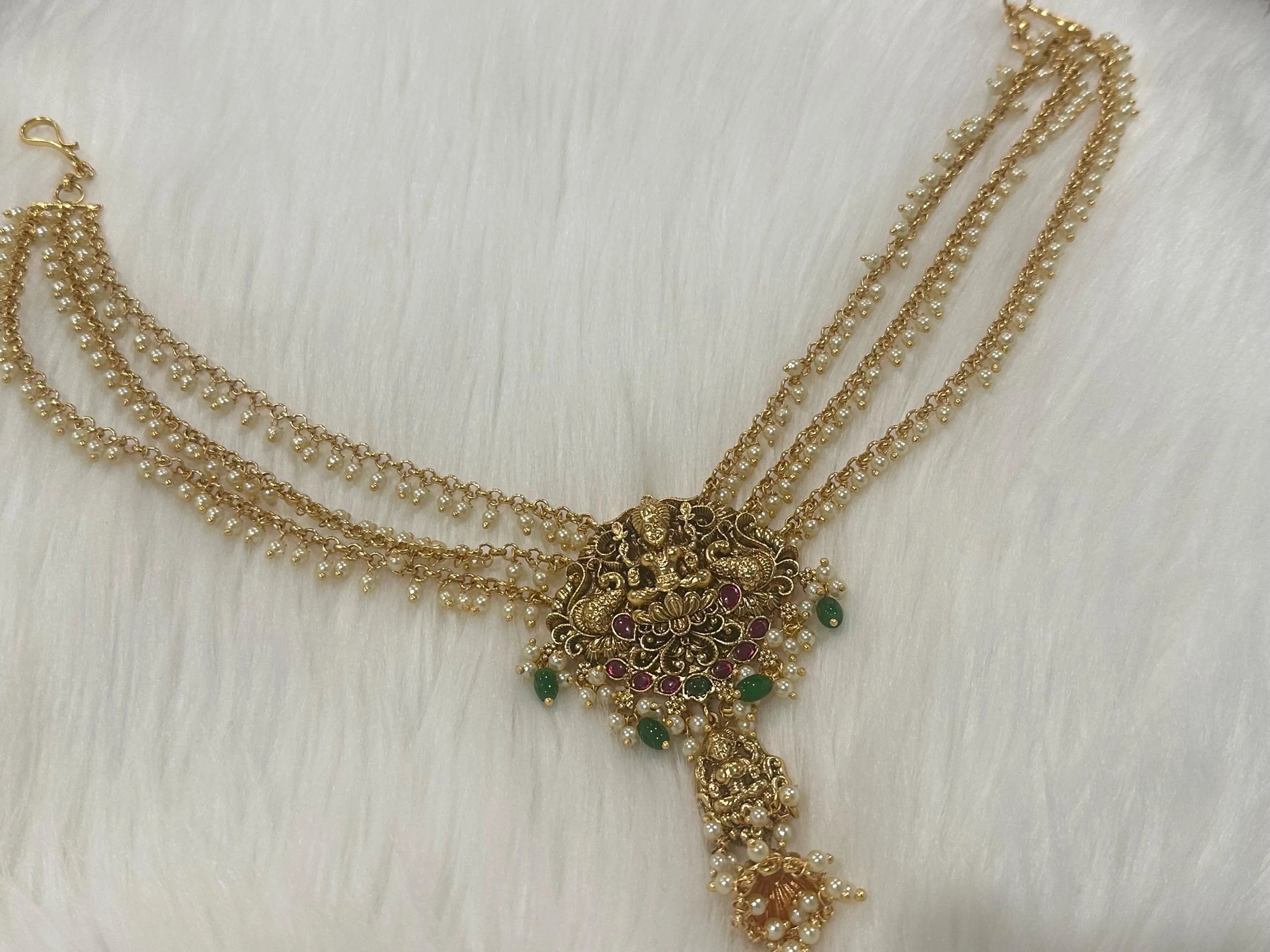 Kemp Hair Pin, Three Layered Pearl Bun Billa, Jadau Rakodi Juda Pin — view 3