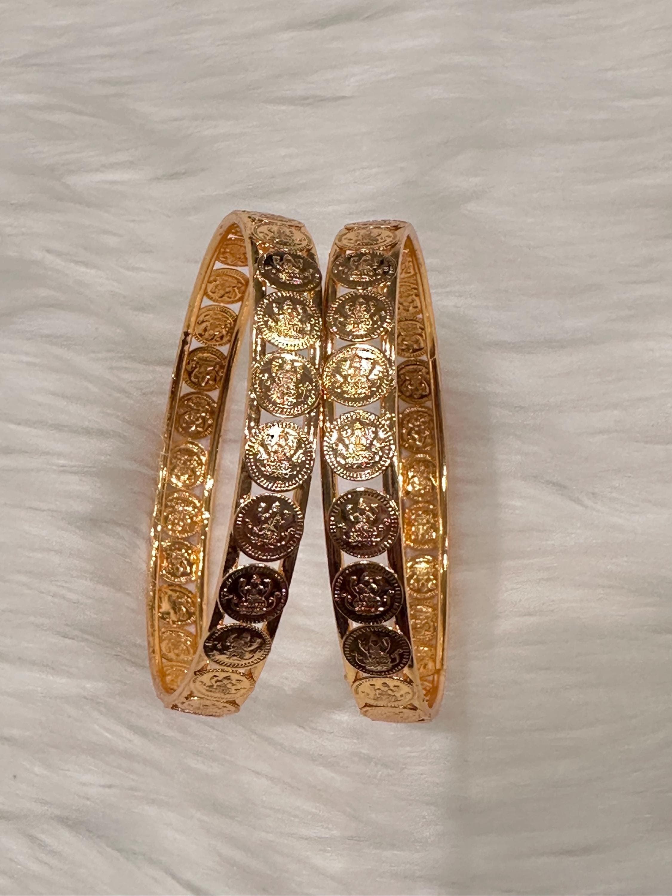Gold Plated Goddess Laxmi Bangles | Traditional Indian Jewelry (Set of 2) — view 6