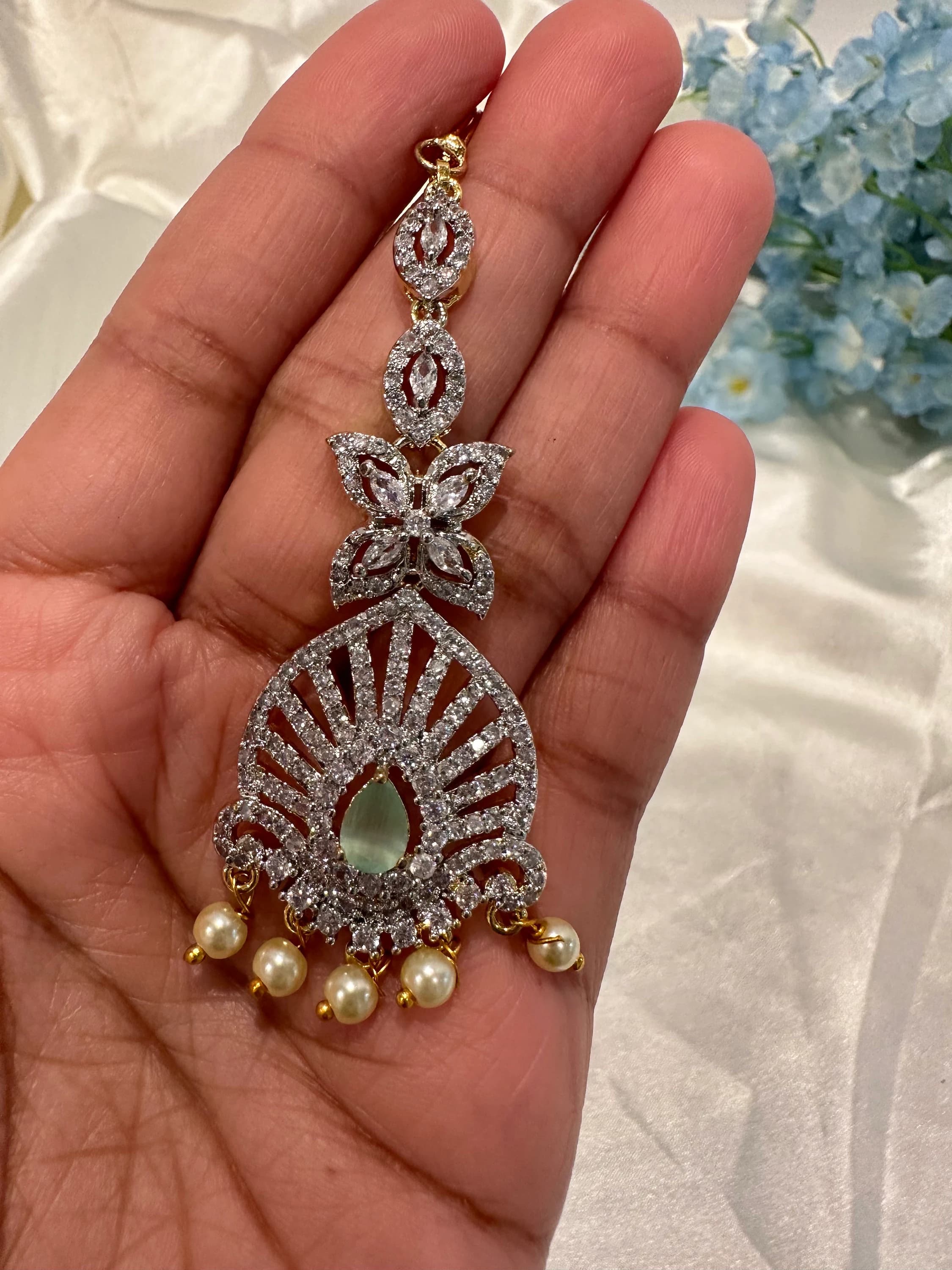 Diamond Finish maang tika/ papidi billa / Saree jewelry/ hair jewelry — view 3