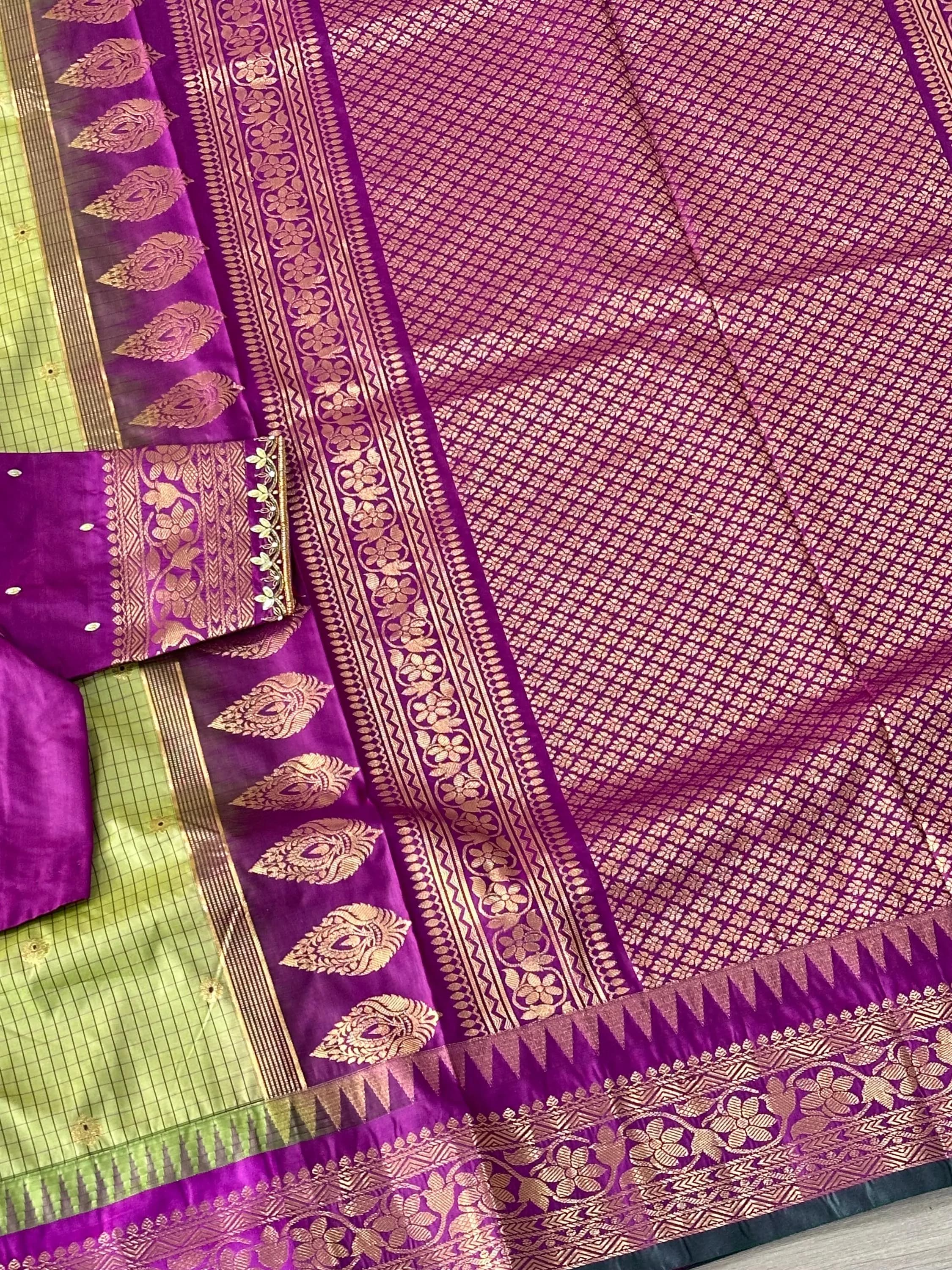 Gadwal Semi Pattu Silk Saree with Maggam Work Blouse | Size 36-42 — view 4