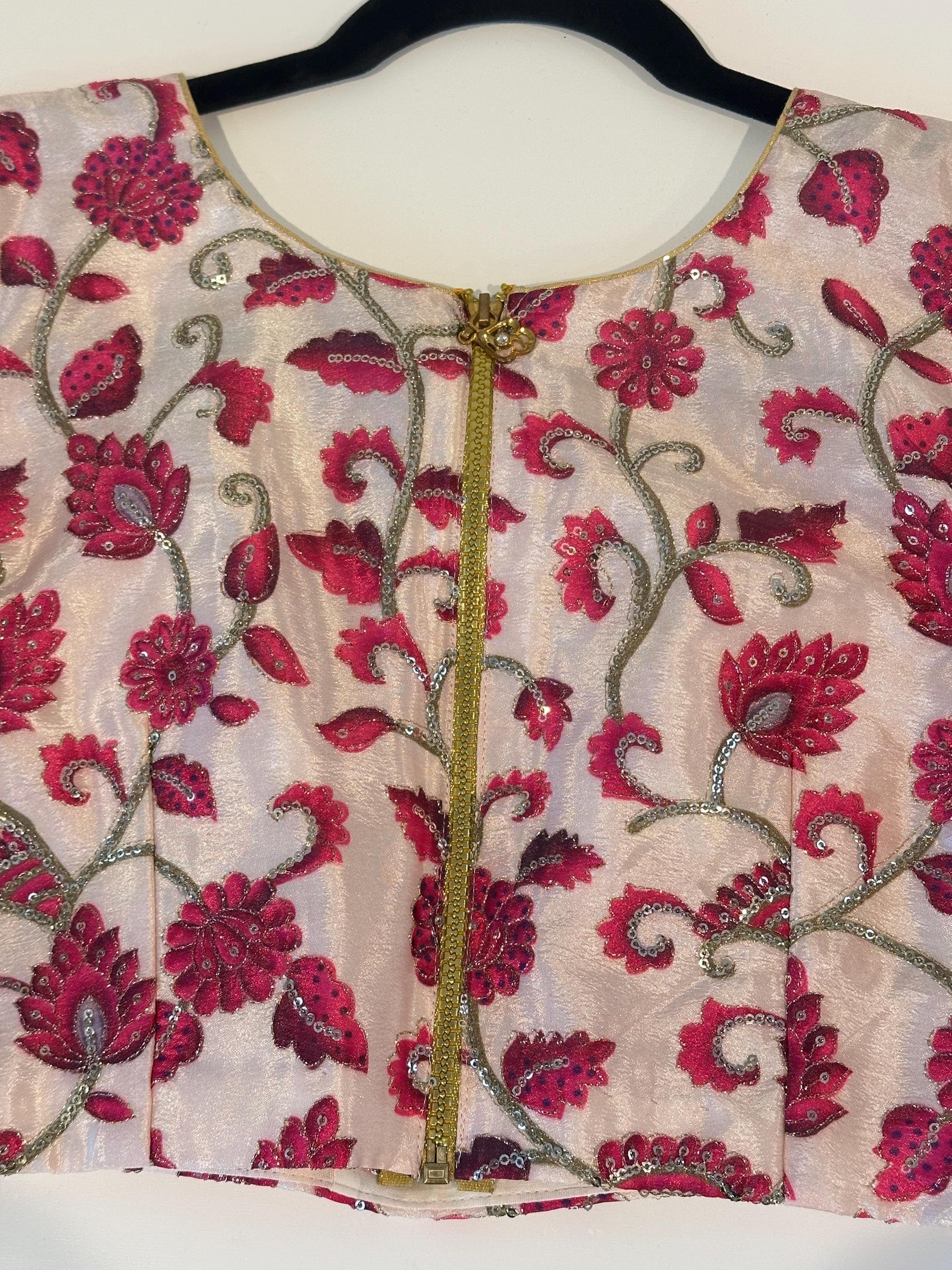 Kalamkari Silk Blouse: Indian Traditional Saree Blouse with Floral Embroidery — view 3