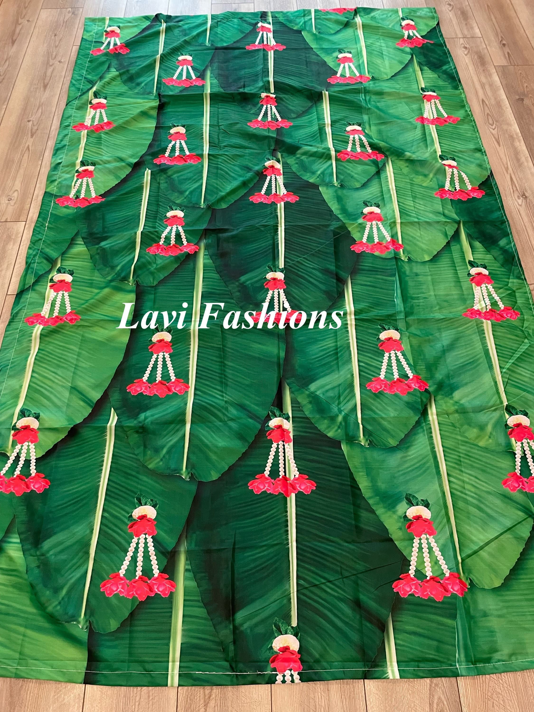Ethnic Banana Leaf Backdrop, Green Festive Event Decor, Crush Satin Fabric 92”x56” — view 4