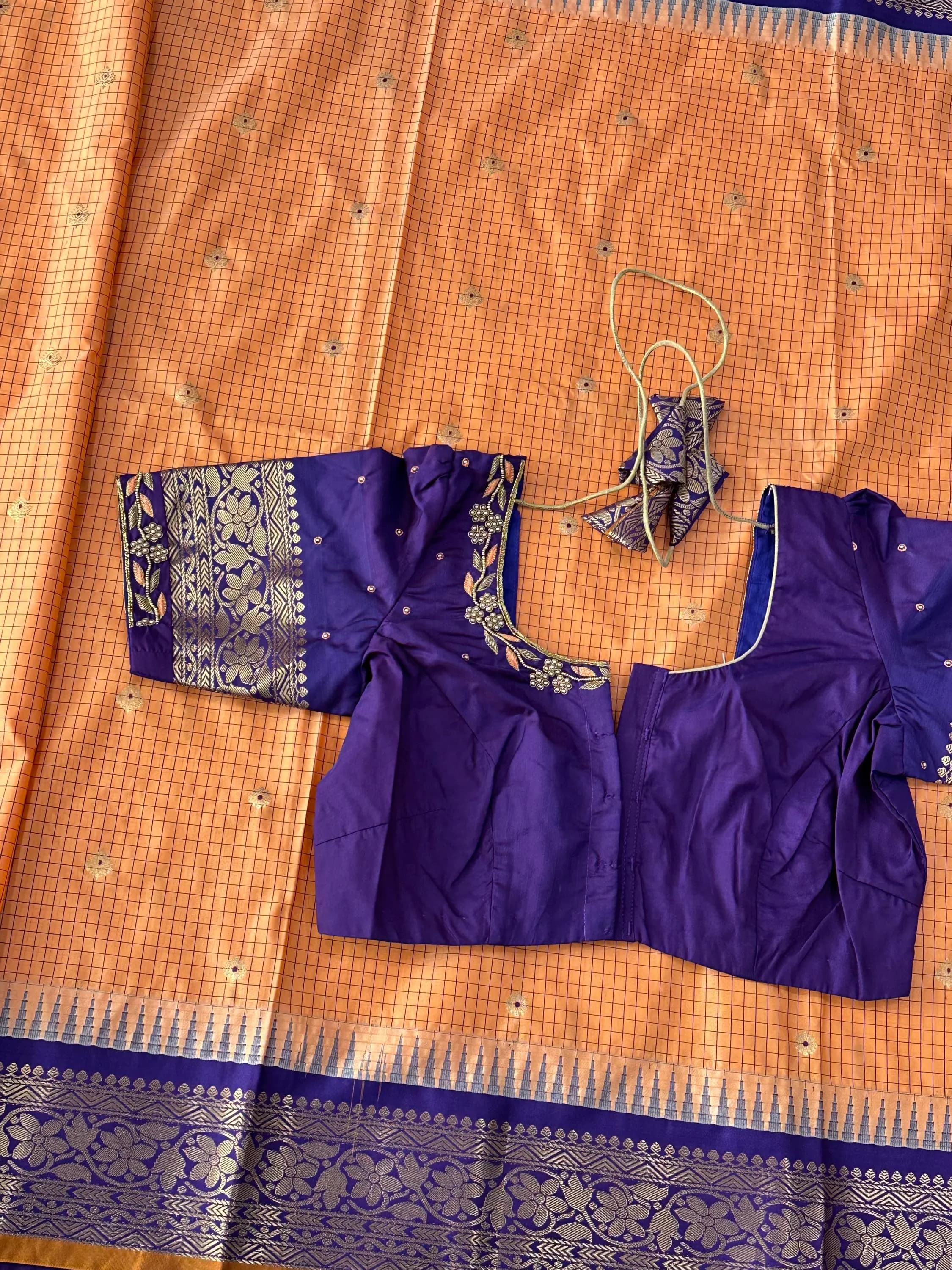 Gadwal Semi Pattu Silk Saree with Maggam Work Blouse — view 6