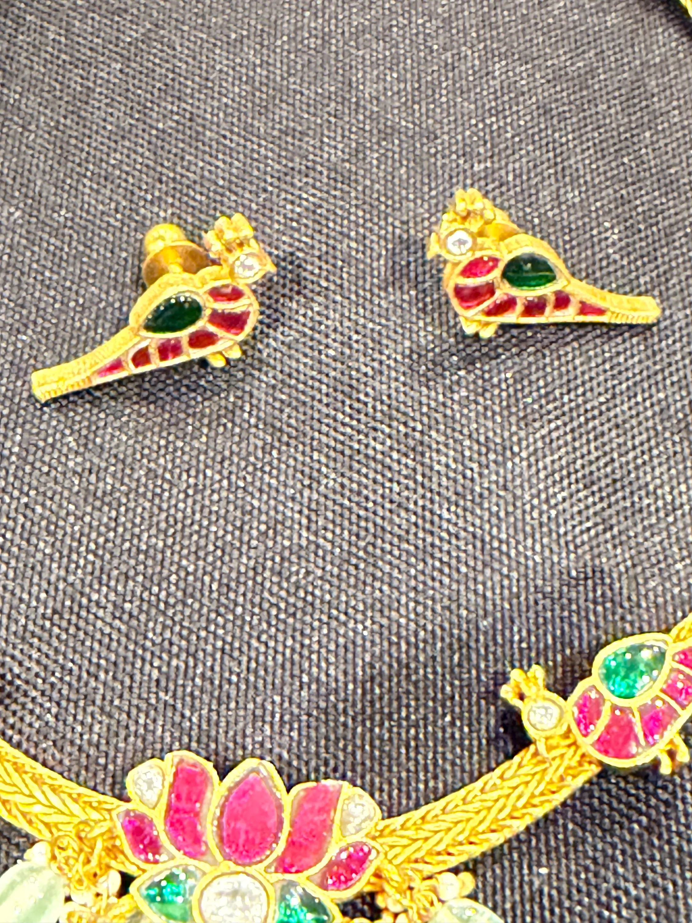 Jadau Kundan Necklace with Earrings | Peacock Design Jewelry | Indian Gold Look Jewelry Set — view 4