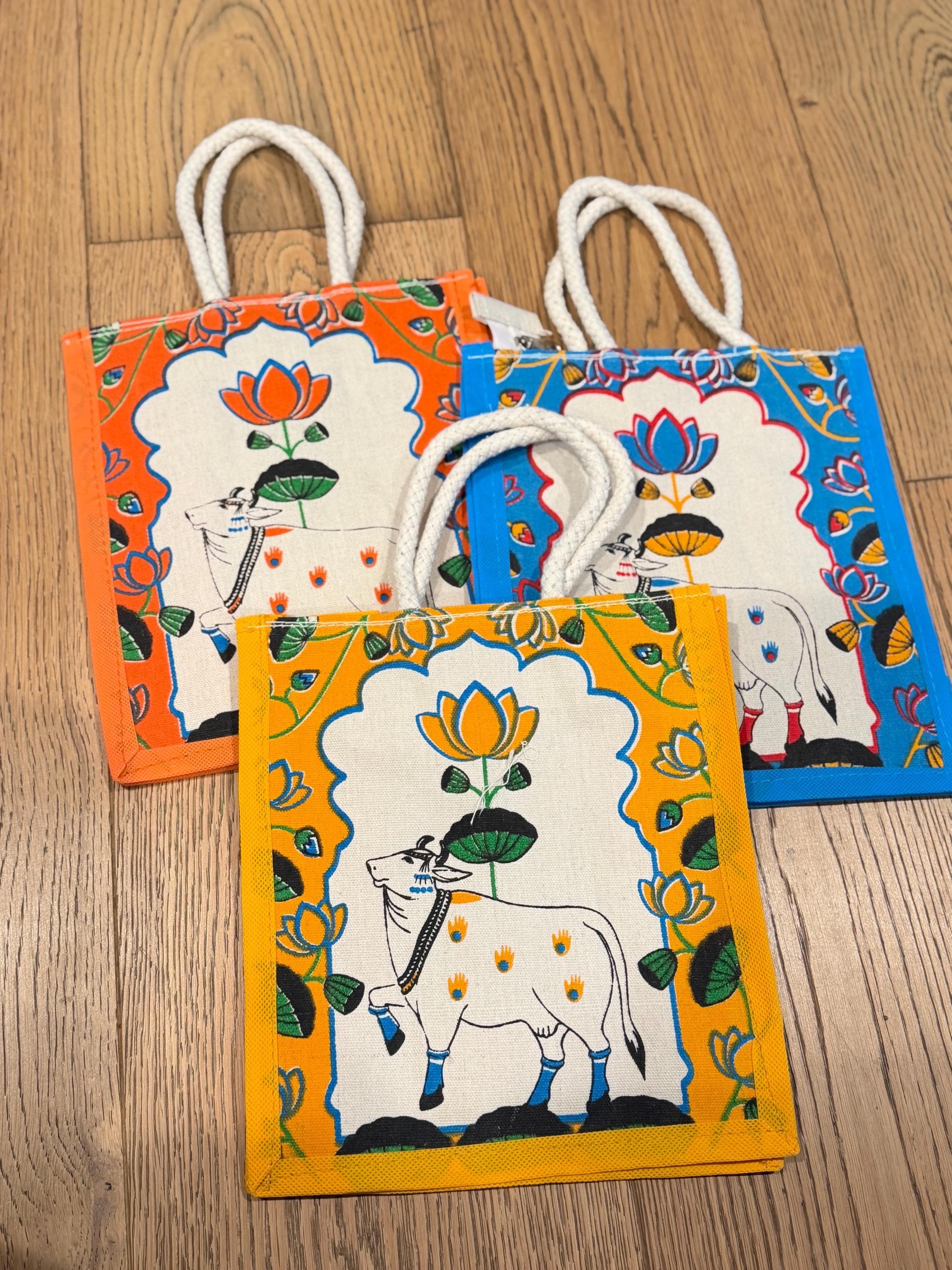 Pichwai Cow Jute Thamboolam Bag | Indian Folk Art Handbag, Gift Bag — view 5