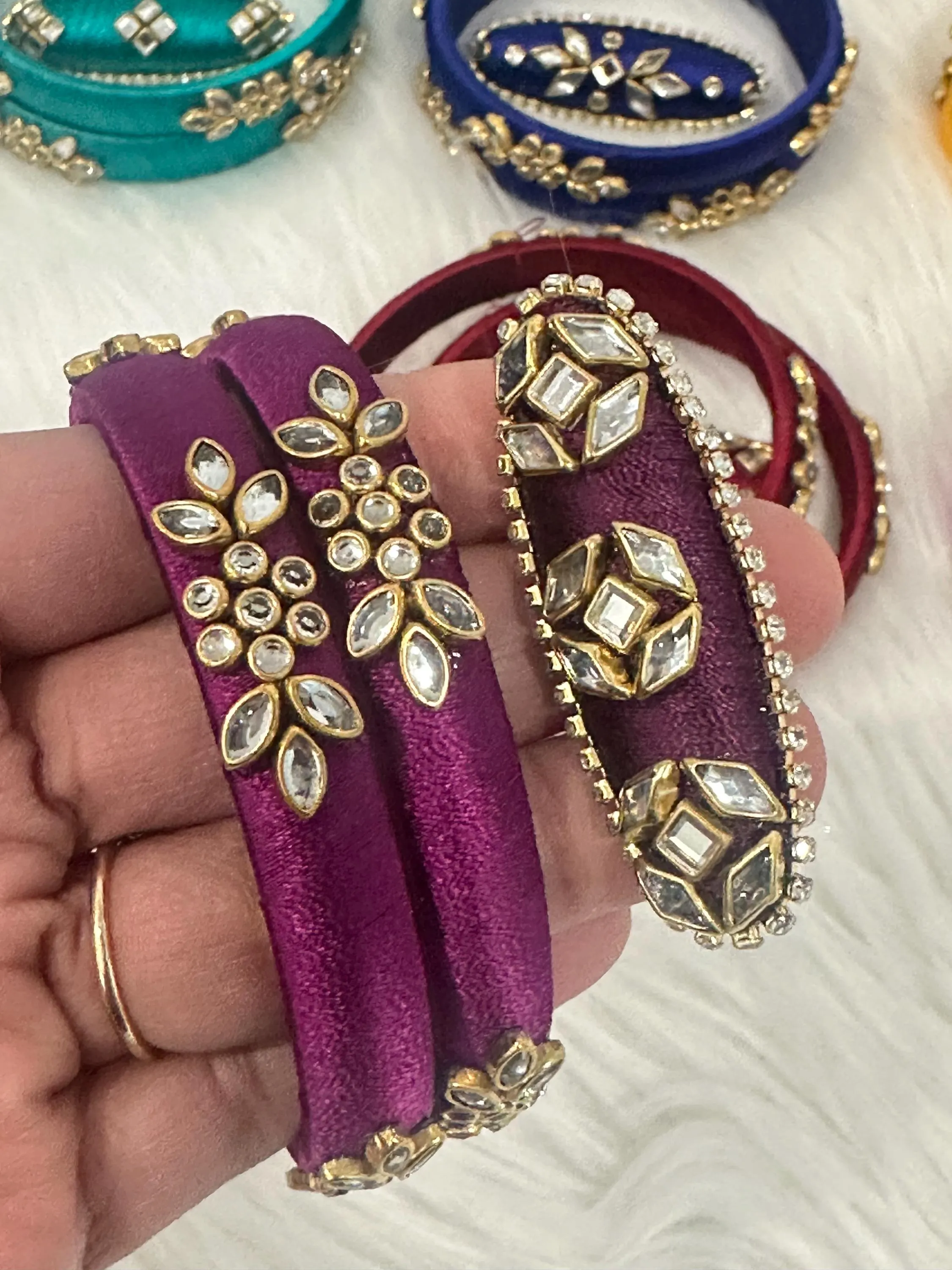Silk Thread Bangles And Saree Pins Combo/ Bangles For Gifting/ Indian Saree Bangles/ Handmade Indian Bangles/ Indian Saree Pins — view 4