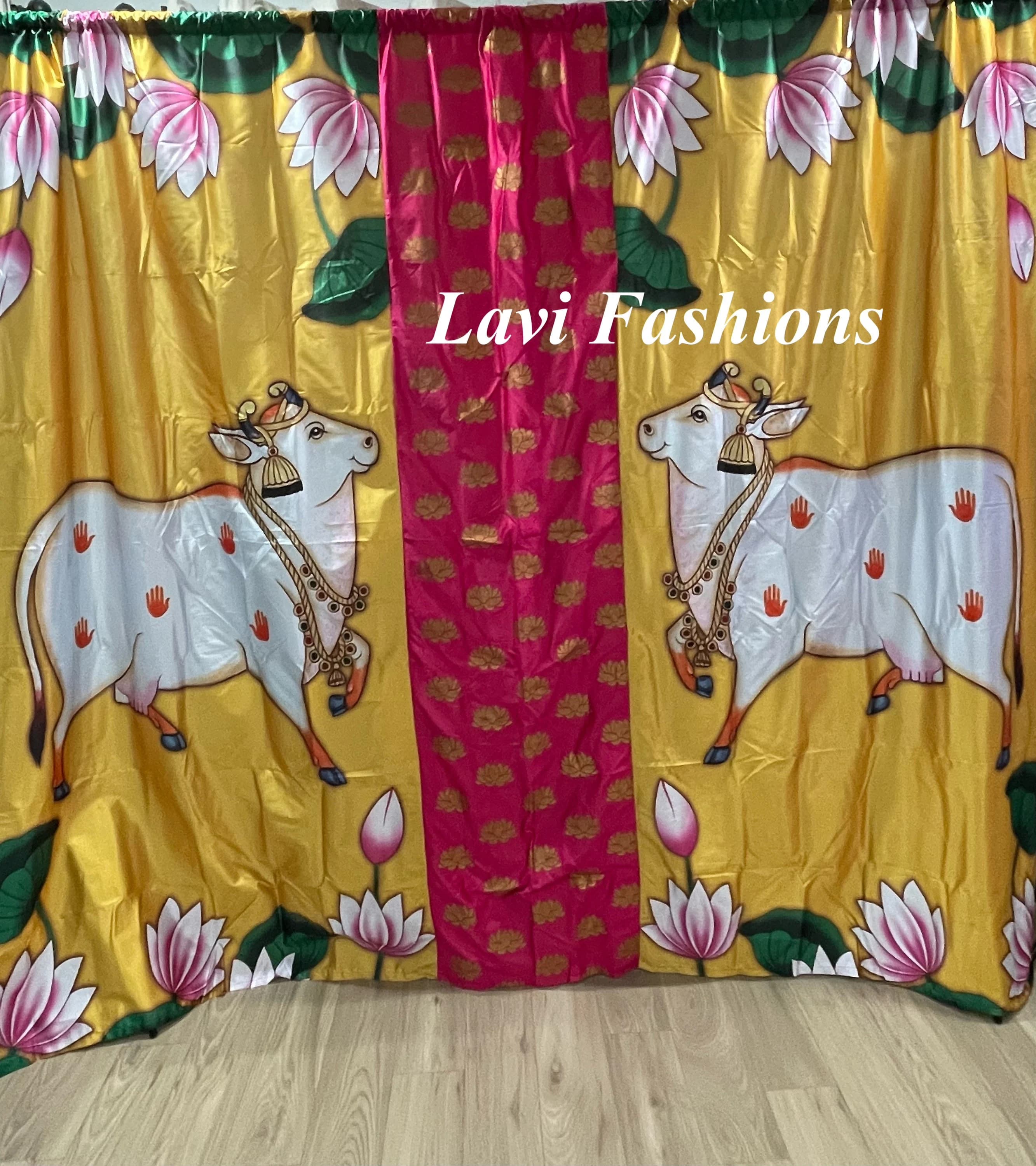Ethnic Cow Lotus Design Back Drop Cloth – Crushed Satin Wedding Event Decor — view 7