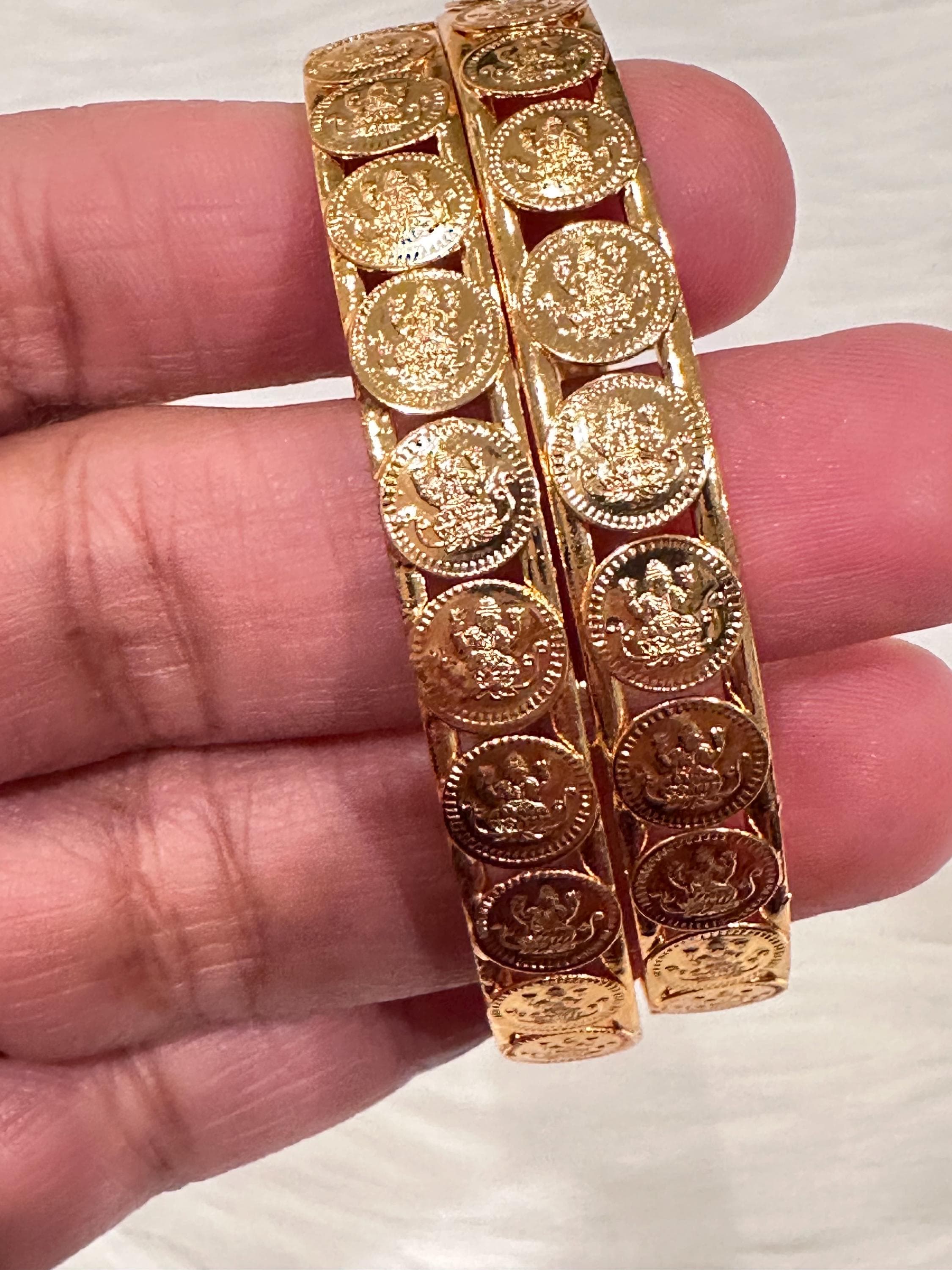 Gold Plated Goddess Laxmi Bangles | Traditional Indian Jewelry (Set of 2) — view 3