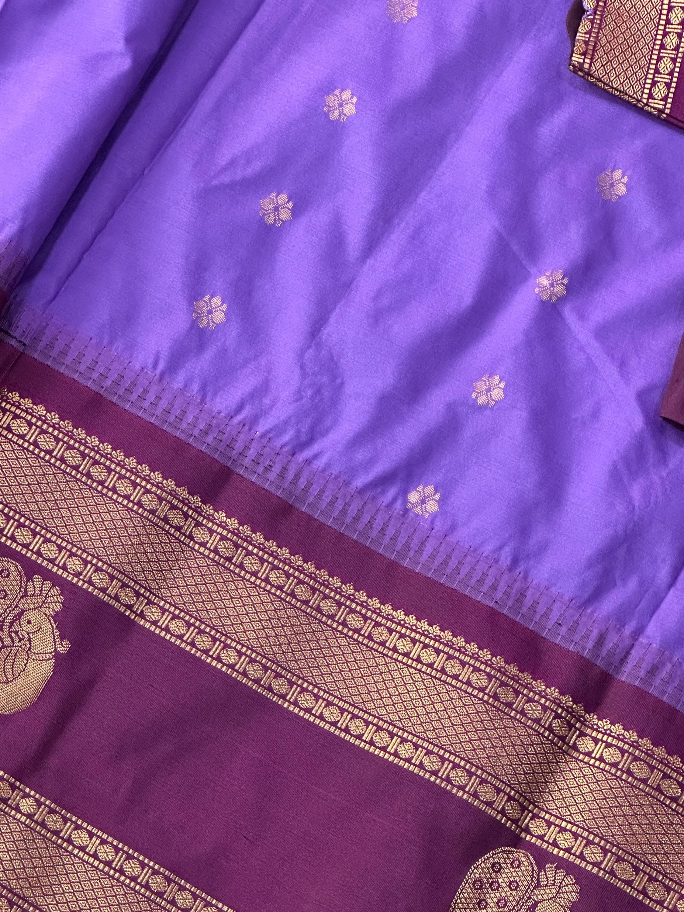 Gadwal Semi Pattu Silk Saree with Maggam Work Blouse | Indian Wedding Saree — view 6