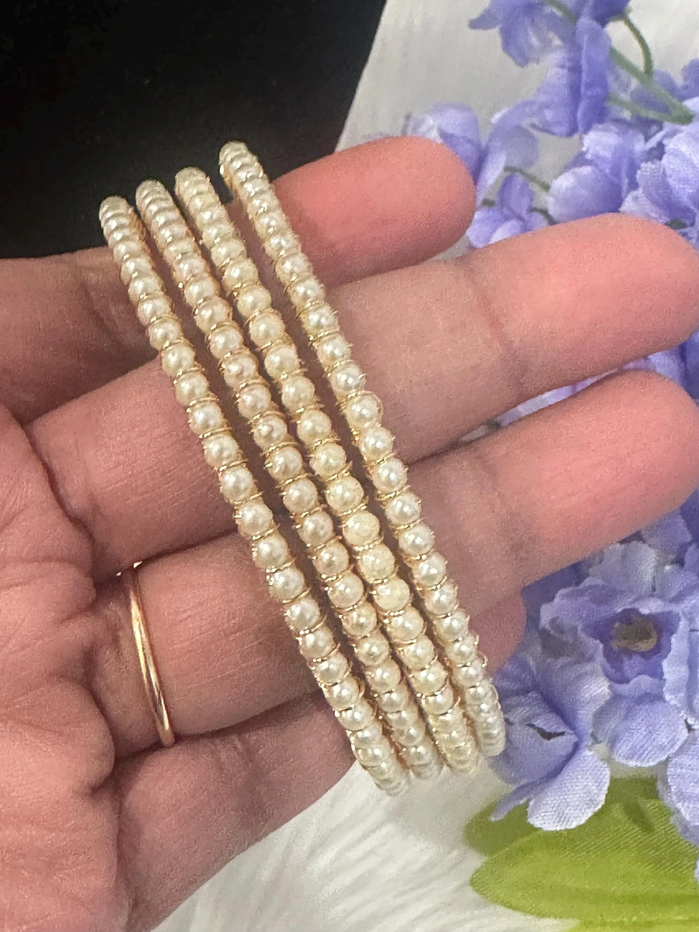 Gold Finished Shell Pearl Bangles Set (4 Pieces) – Indian Saree Jewelry — view 5