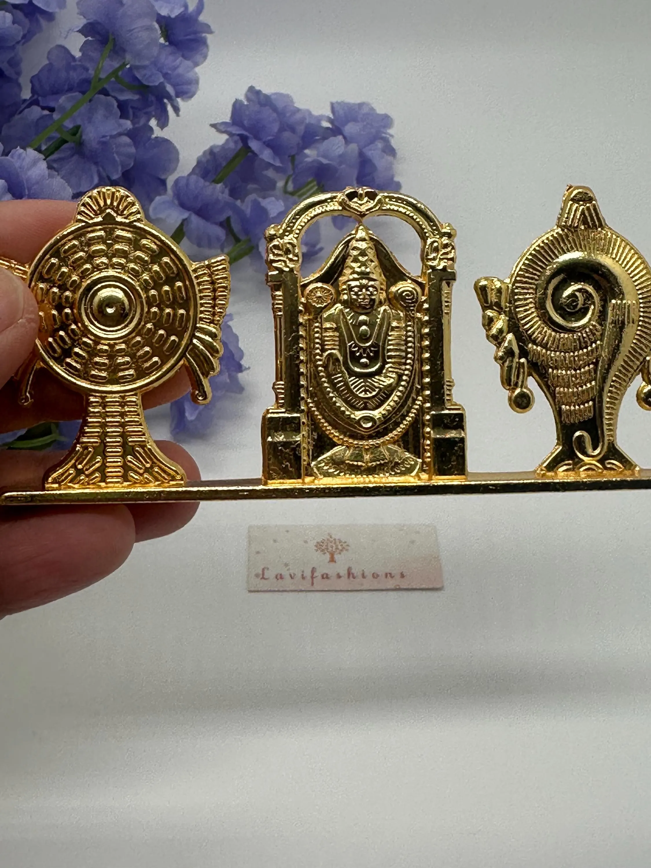 Shanku Chakra Namam Metal Idol | Gold Venkateswara Symbol Pooja Decor, Wedding Favor — view 6