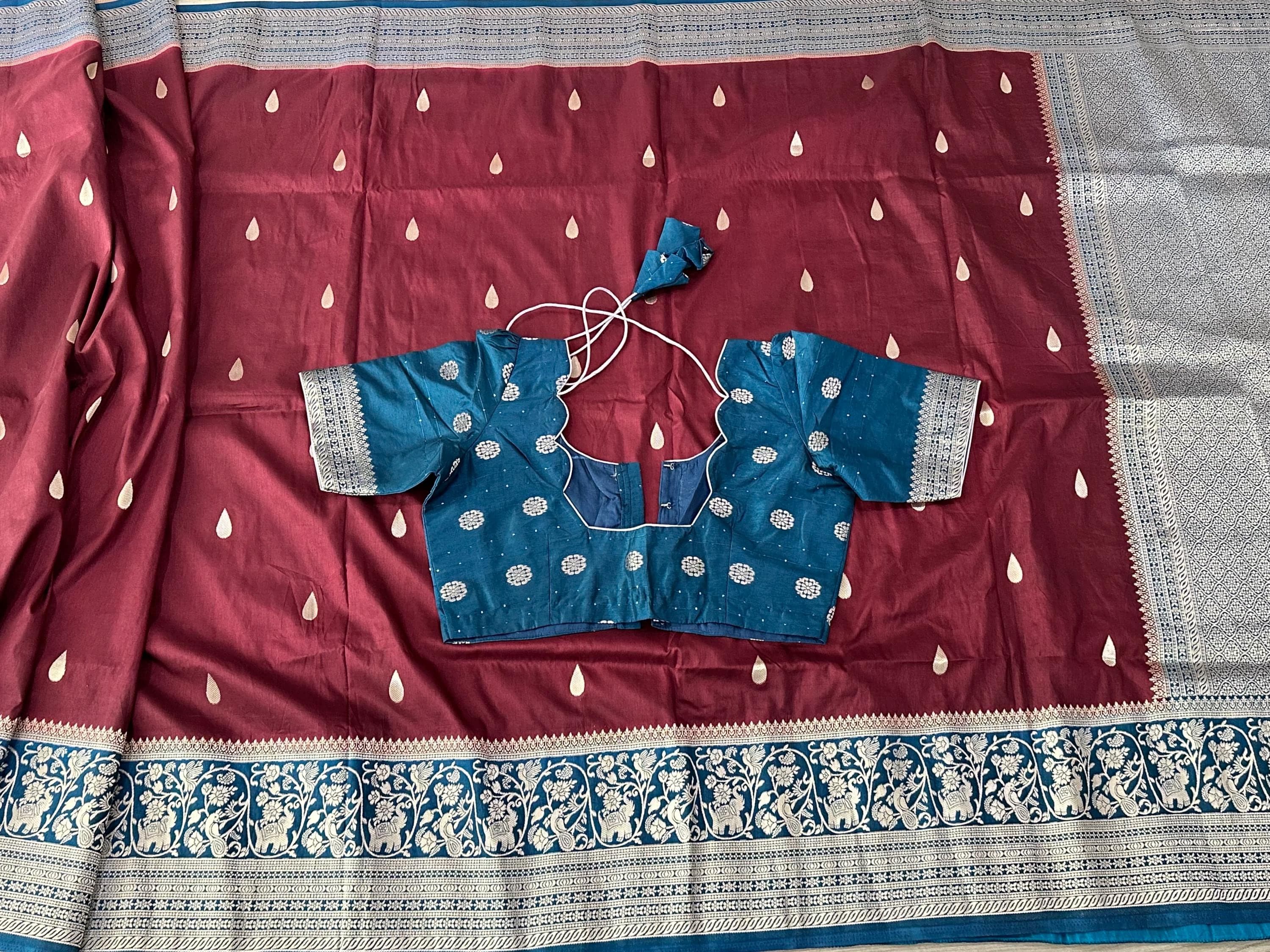 Banarasi Raw Mango Saree with Raindrop Design | Soft Fabric | Festive, Wedding, Party Wear | Traditional Indian Saree — view 9