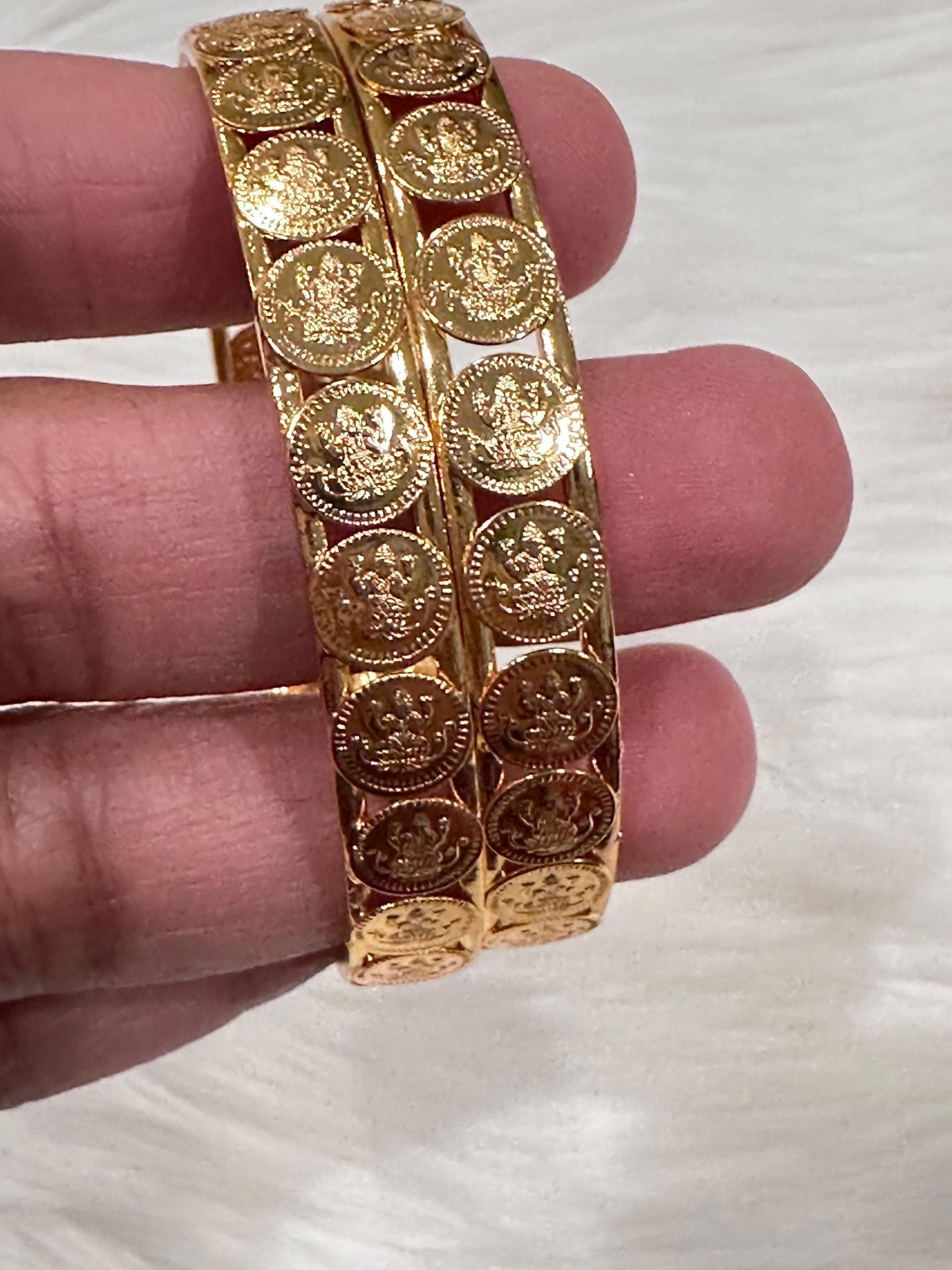 Gold Plated Goddess Laxmi Bangles | Traditional Indian Jewelry (Set of 2) — view 5