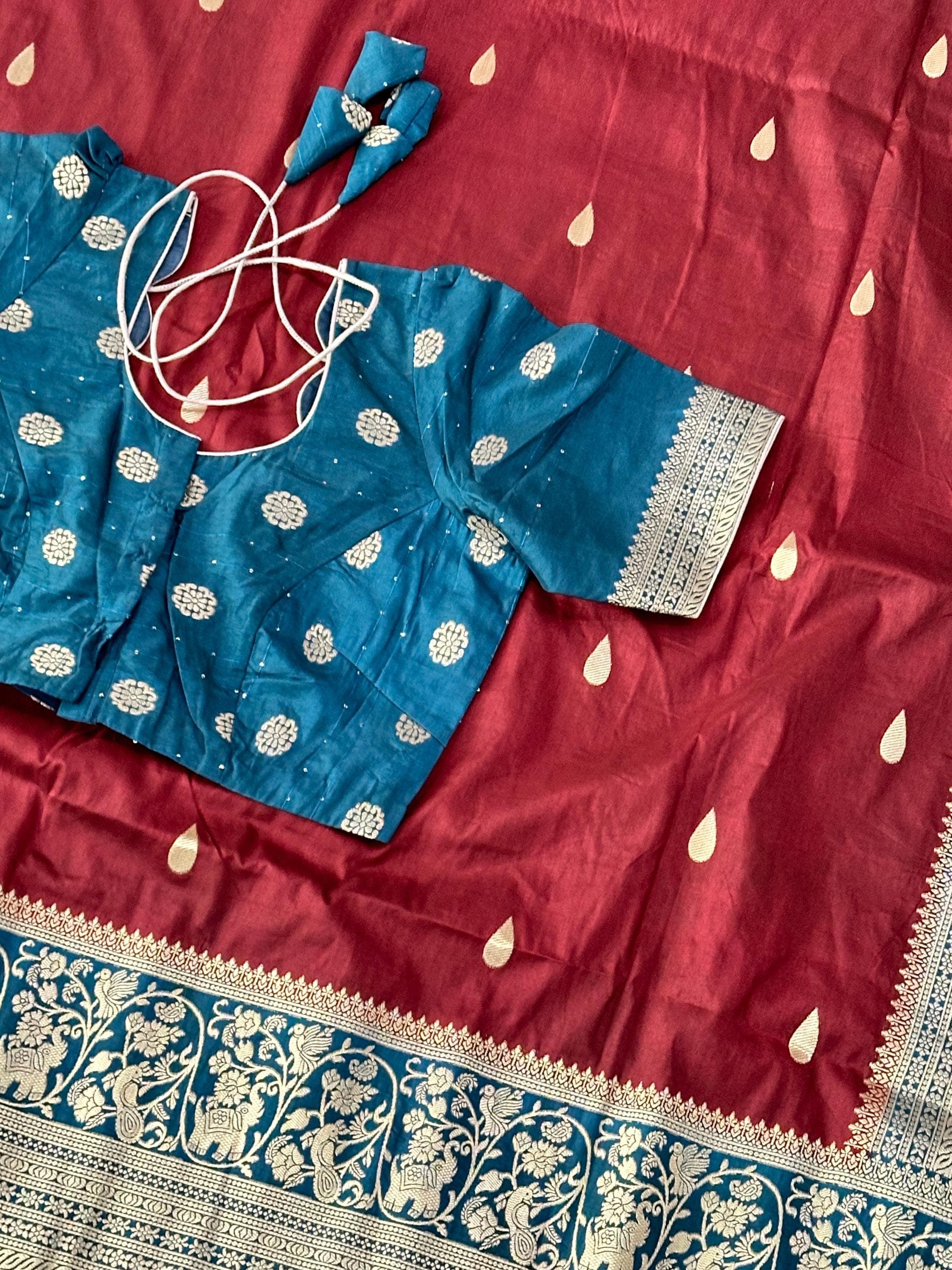 Banarasi Raw Mango Saree with Raindrop Design | Soft Fabric | Festive, Wedding, Party Wear | Traditional Indian Saree — view 6