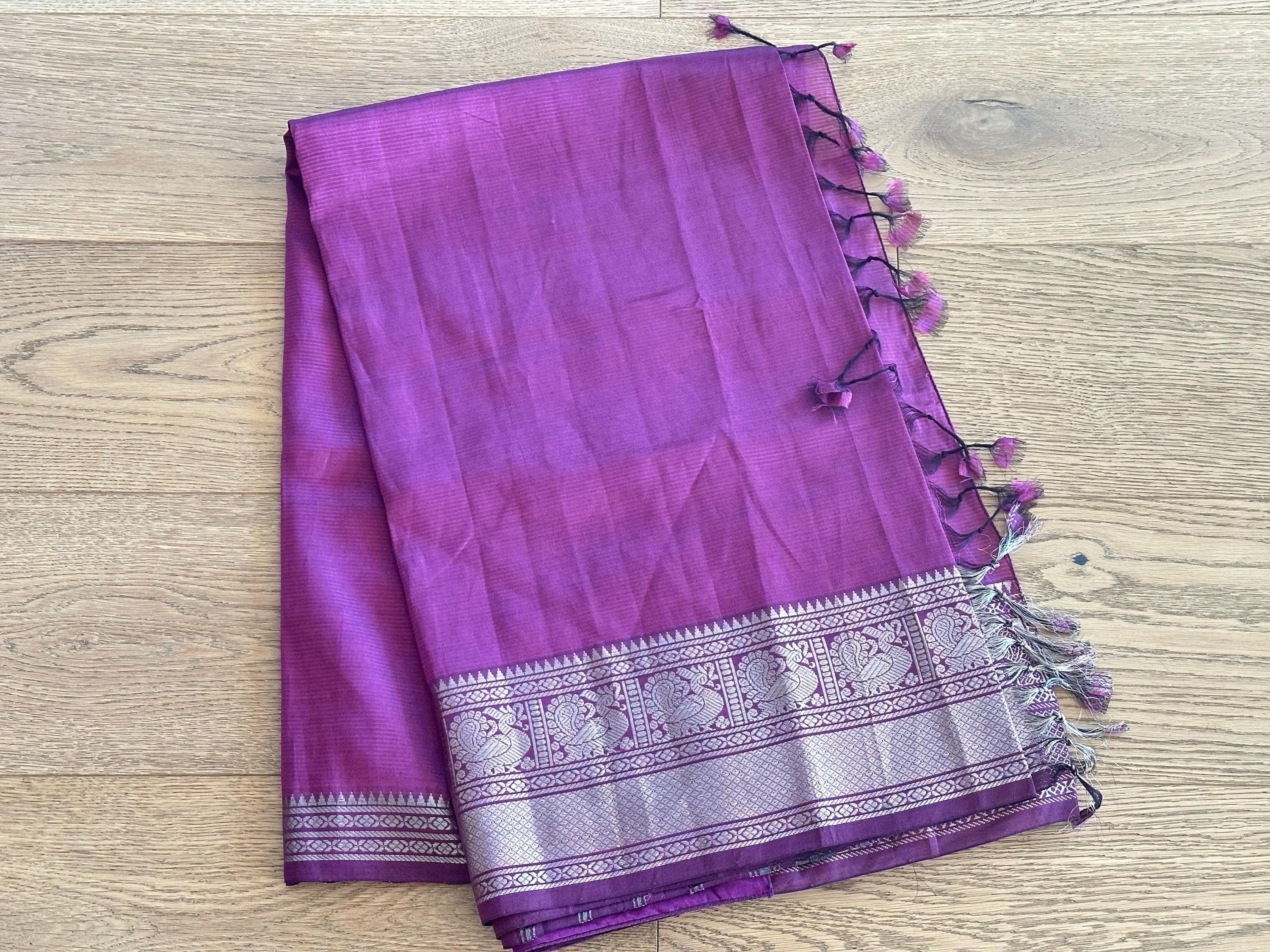 Pure Mangalagiri Handloom Silk Saree | Yellow with Silver Zari Border — view 5