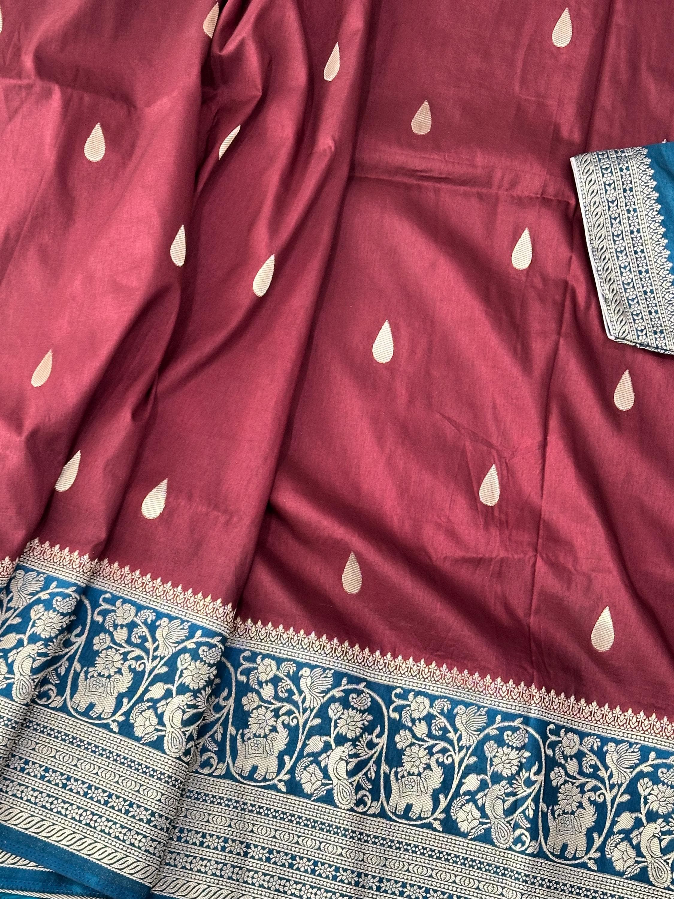 Banarasi Raw Mango Saree with Raindrop Design | Soft Fabric | Festive, Wedding, Party Wear | Traditional Indian Saree — view 3