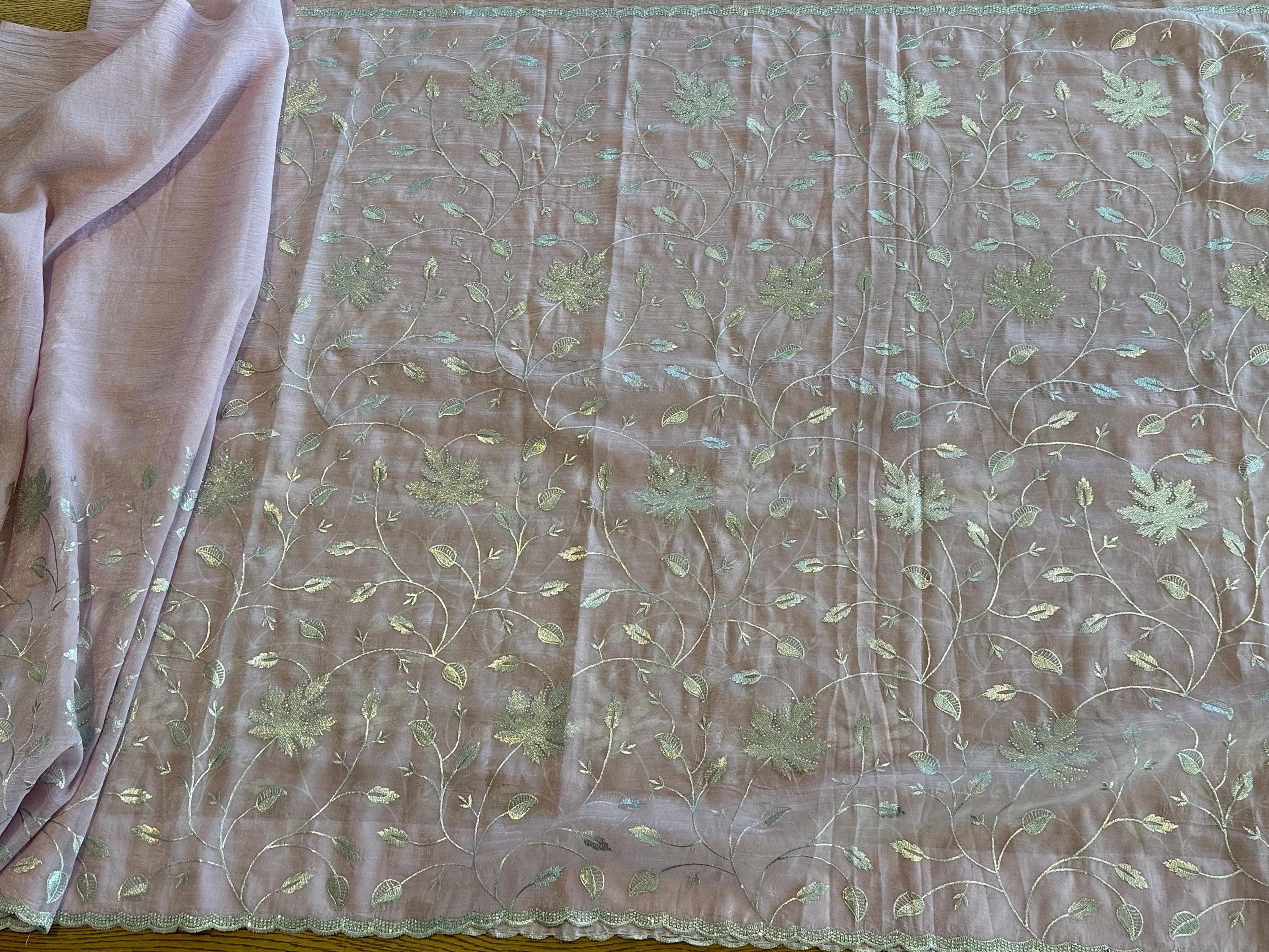 Pastel Pink Designer Saree with Silver Embroidery Work | Party Wear Saree — view 3