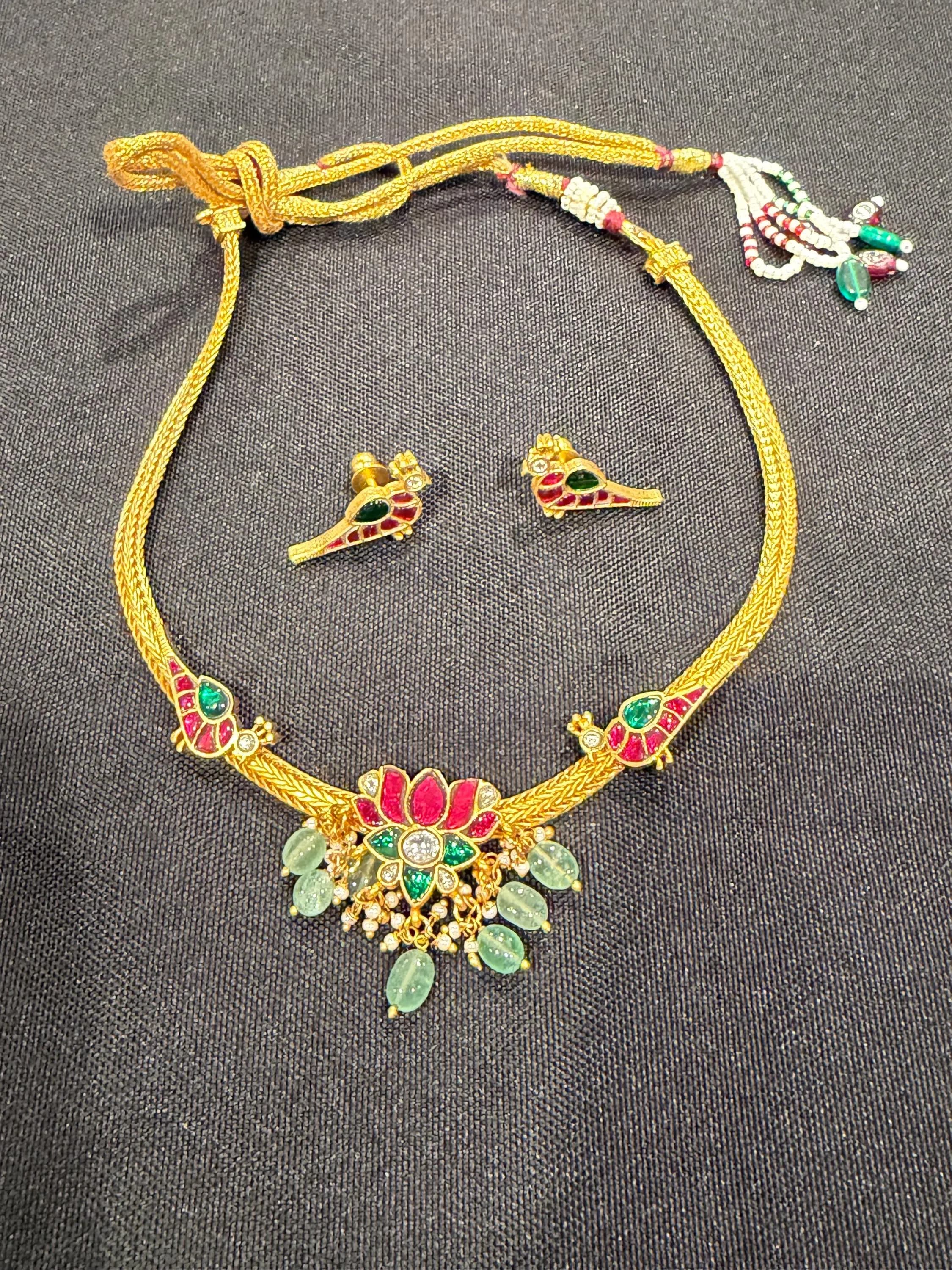 Jadau Kundan Necklace with Earrings | Peacock Design Jewelry | Indian Gold Look Jewelry Set — view 3