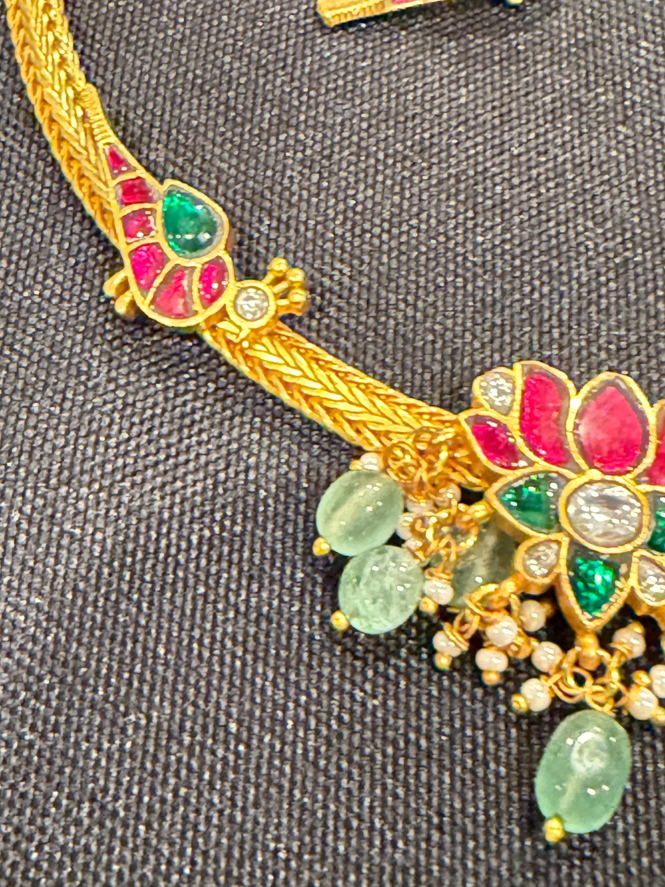 Jadau Kundan Necklace with Earrings | Peacock Design Jewelry | Indian Gold Look Jewelry Set — view 6