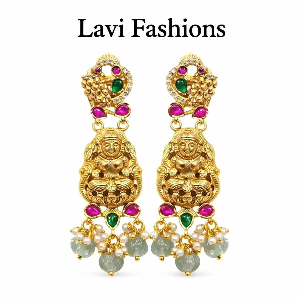 Lakshmi Jadau Kundan Earrings | Temple Jewelry with Pearl Drops — view 1