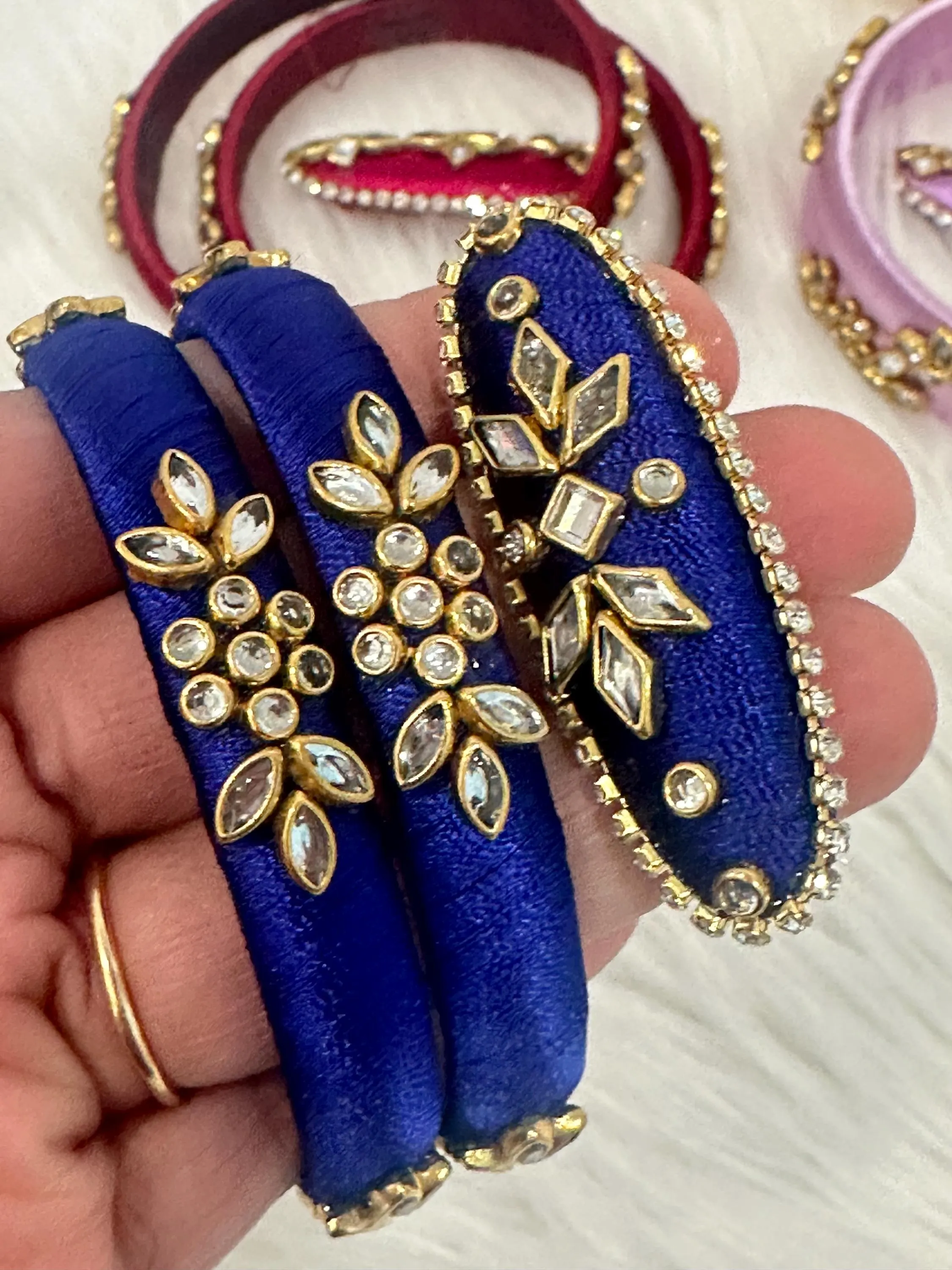 Silk Thread Bangles And Saree Pins Combo/ Bangles For Gifting/ Indian Saree Bangles/ Handmade Indian Bangles/ Indian Saree Pins — view 5