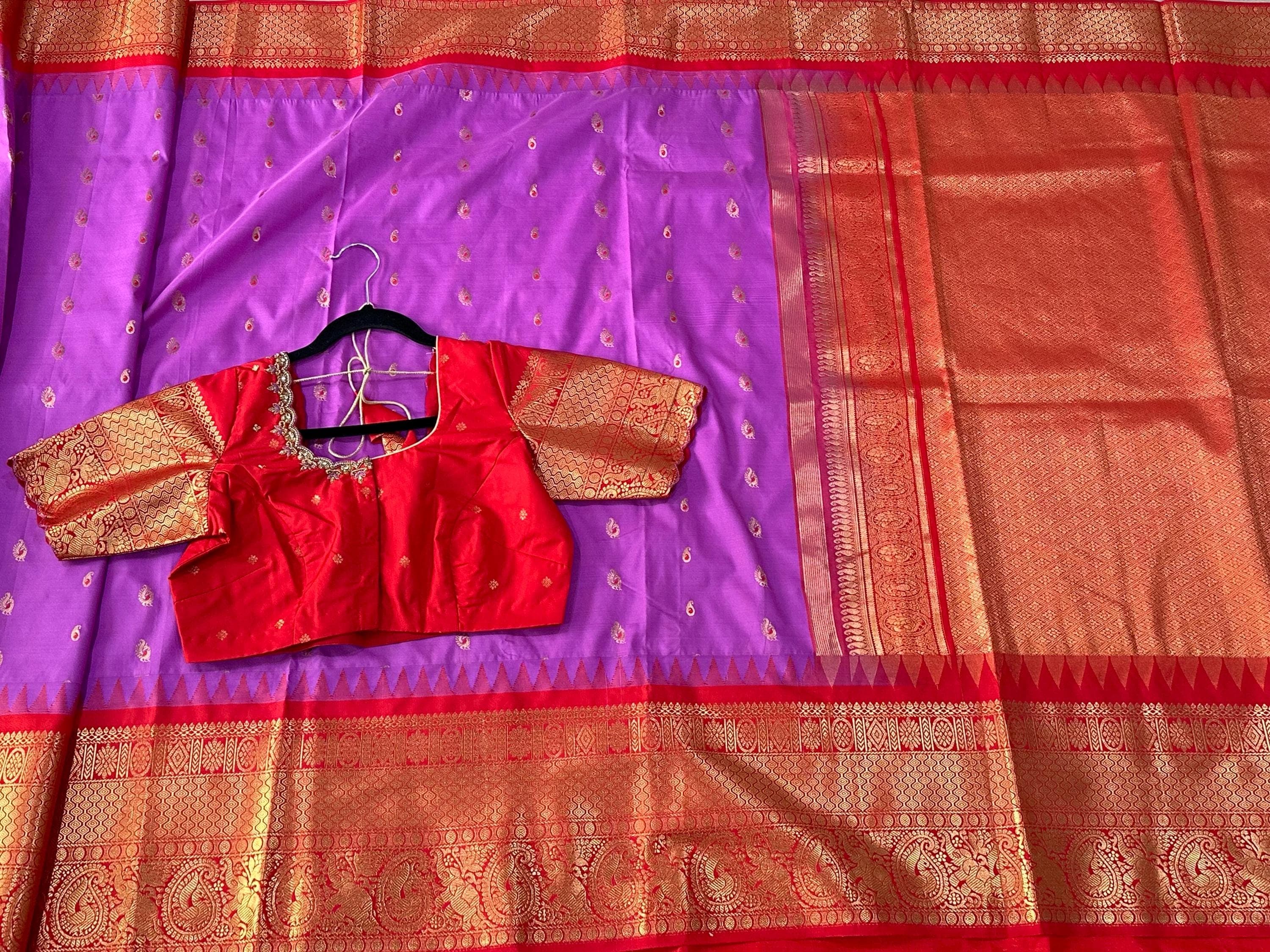 Gadwal Semi Pattu Silk Saree | Stitched Maggam Work Blouse — view 4