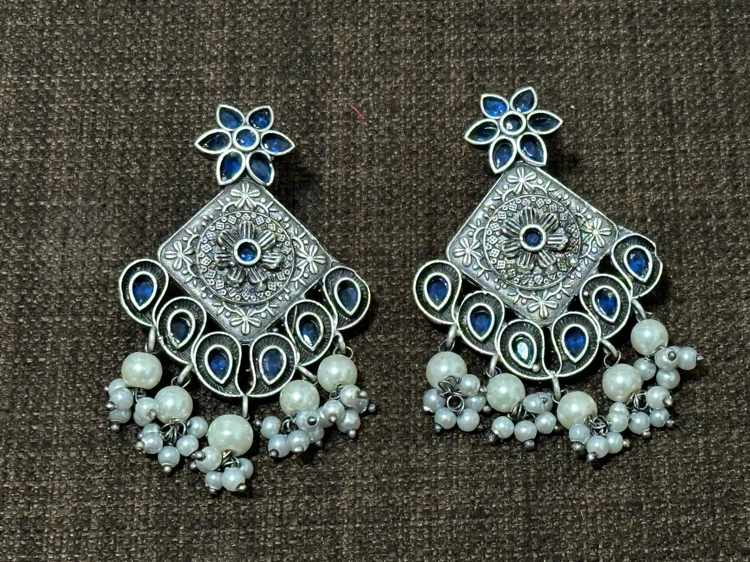 Ethnic oxidized earrings / Saree jewelry/ festive/ partywear/ wedding earrings — view 2