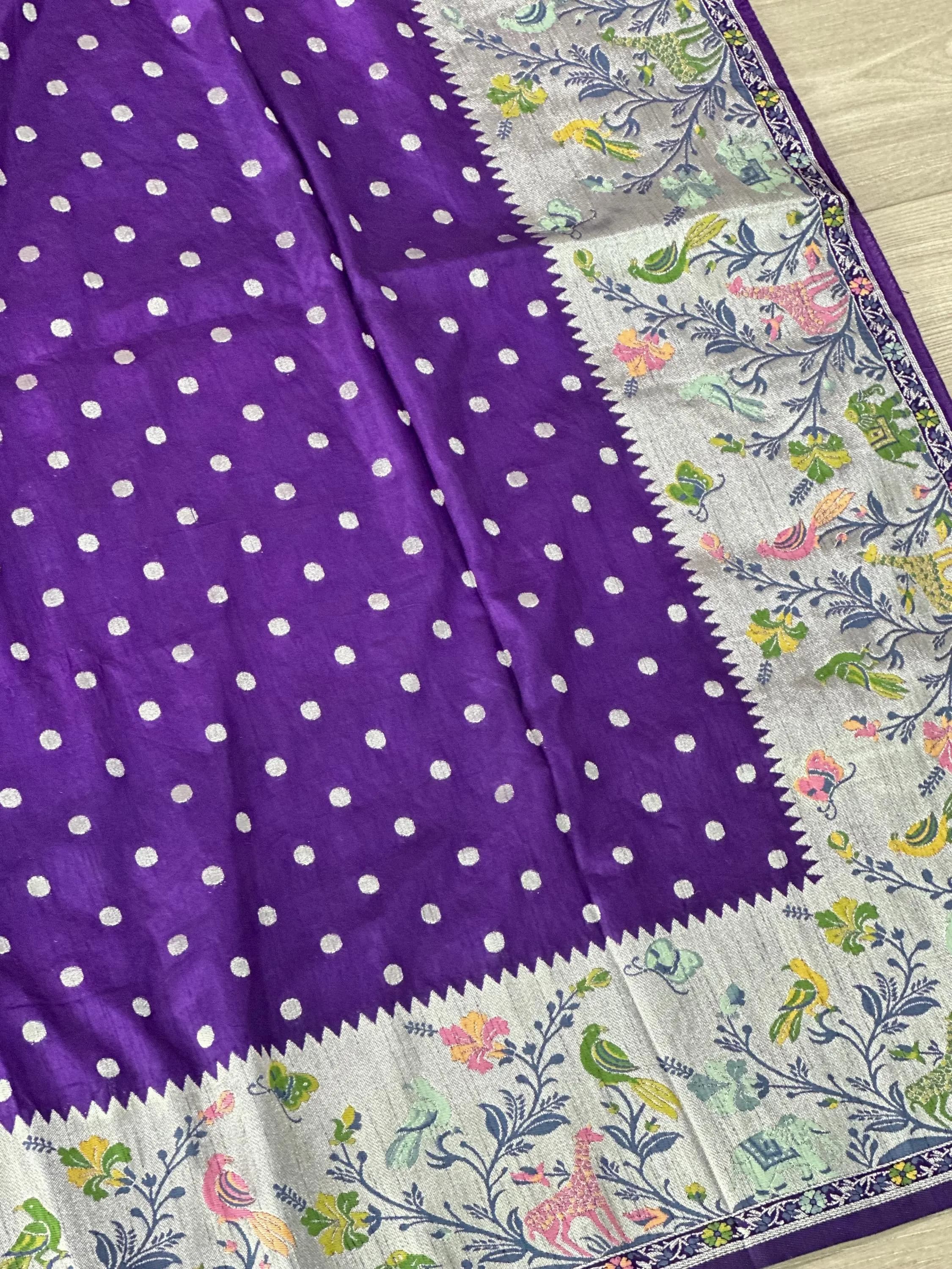 Purple Munga Crepe Saree | Paithani Border, Brocade Blouse — view 6