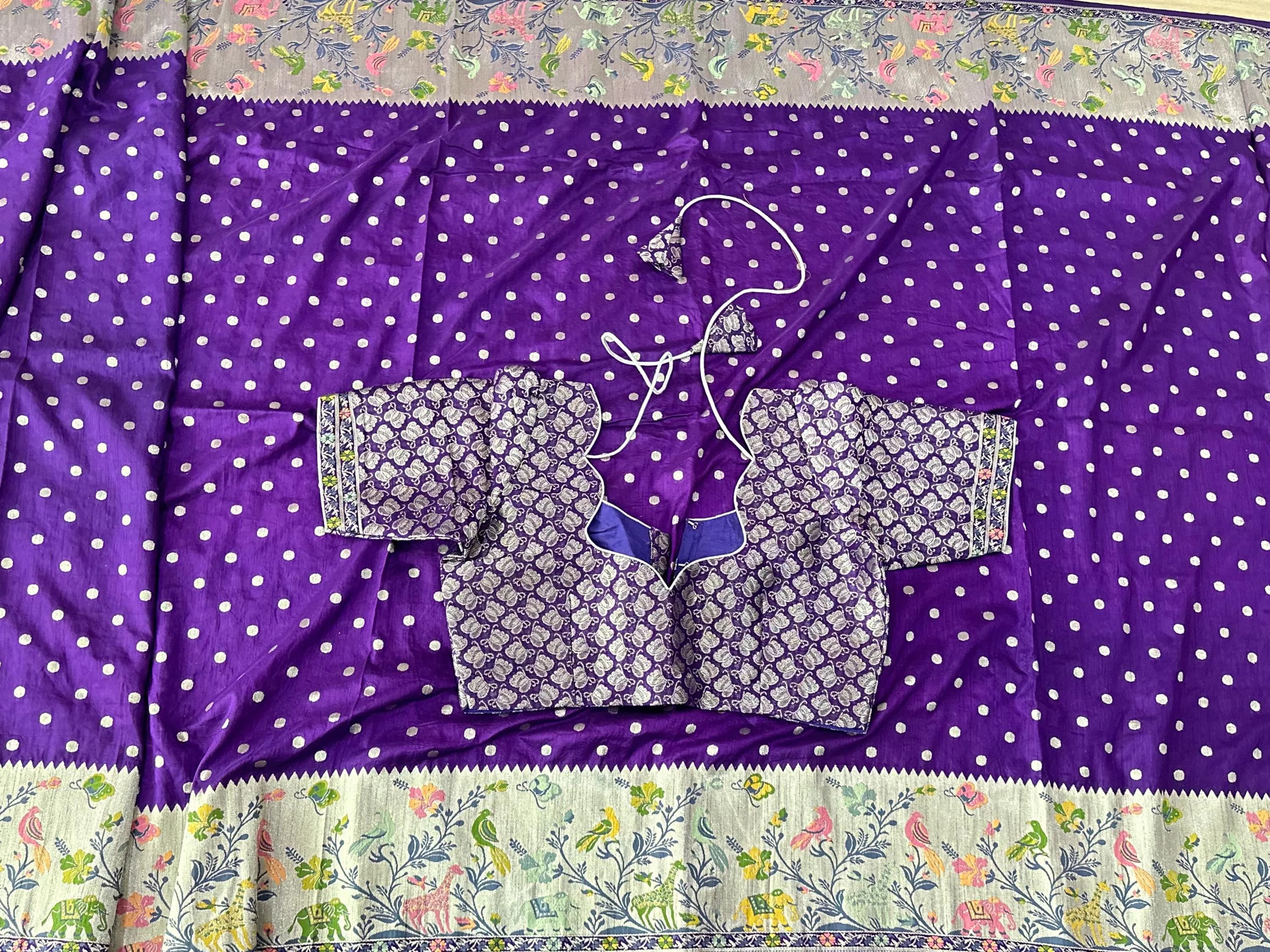 Purple Munga Crepe Saree | Paithani Border, Brocade Blouse — view 4