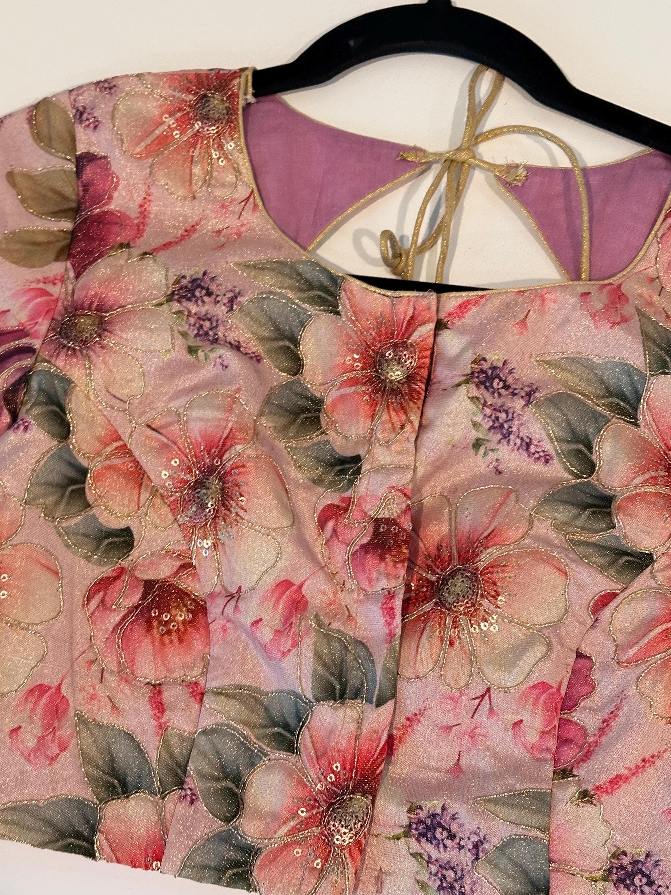 Kalamkari Silk Blouse: Indian Traditional Floral Saree Blouse – Size 36 — view 3