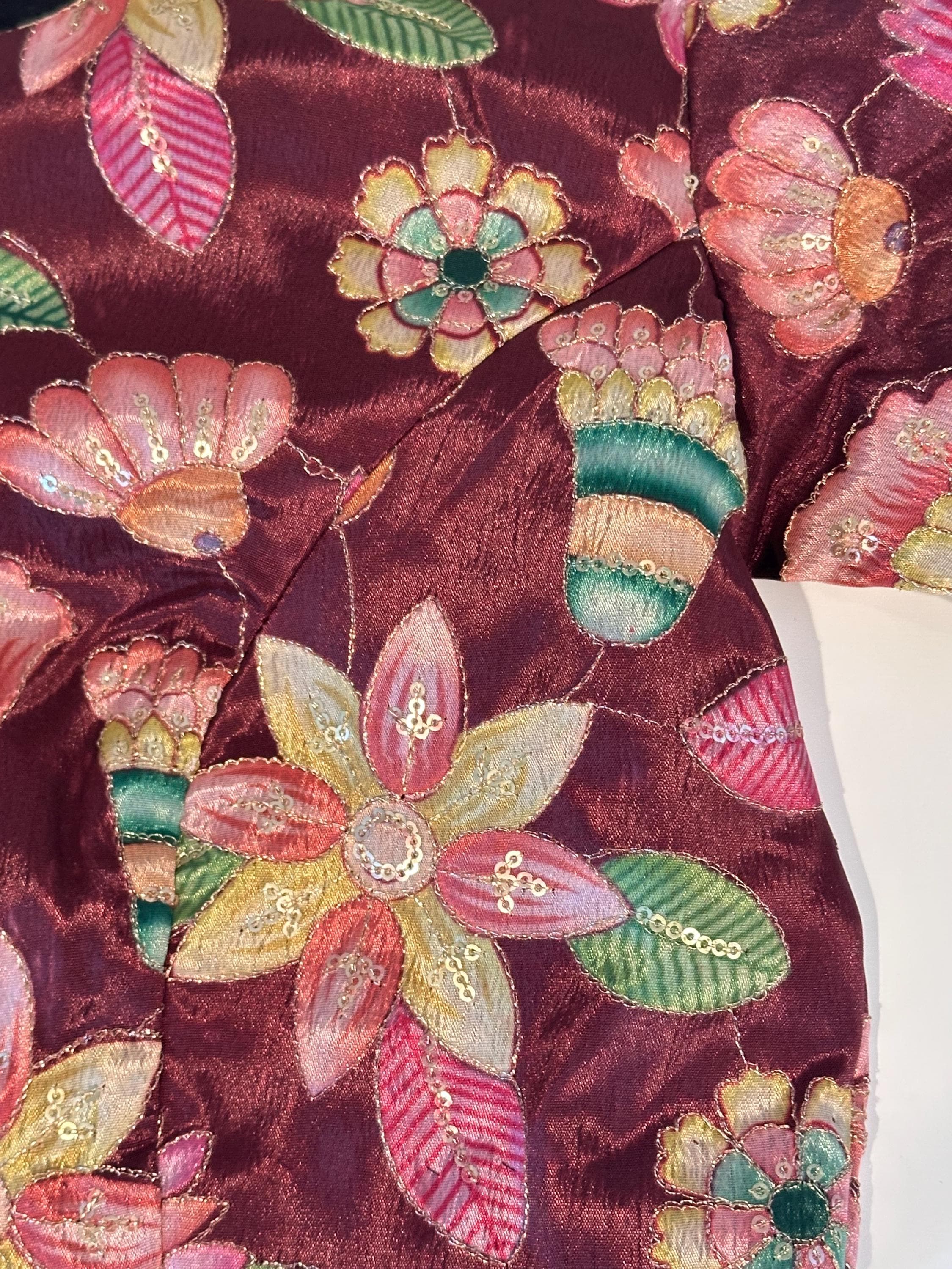 Kalamkari Silk Blouse: Indian Traditional Saree Blouse with Floral Embroidery — view 4