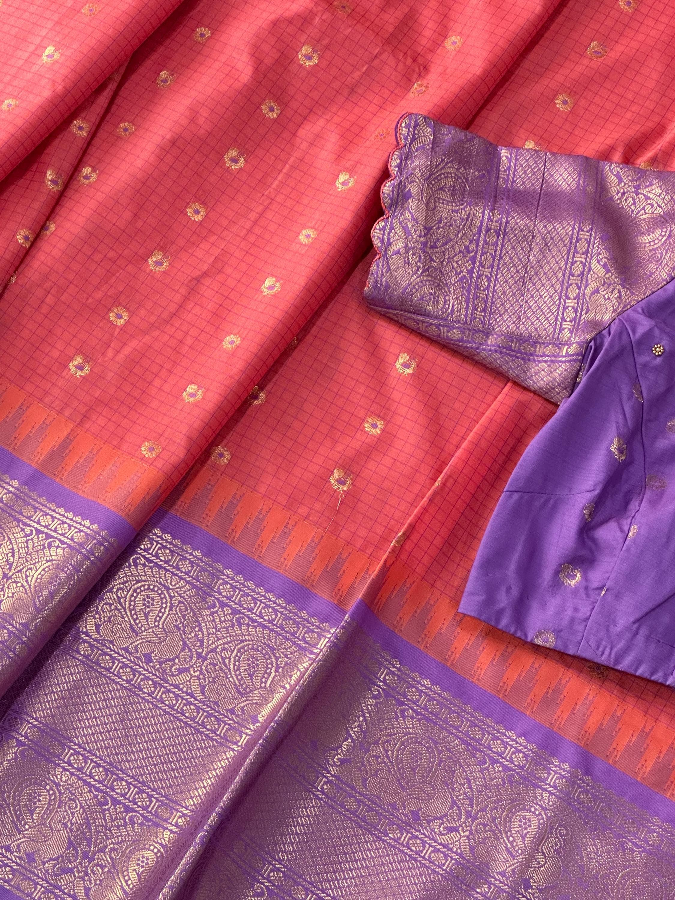 Gadwal Semi Pattu Silk Saree with Maggam Work Blouse | Indian Wedding Wear — view 5