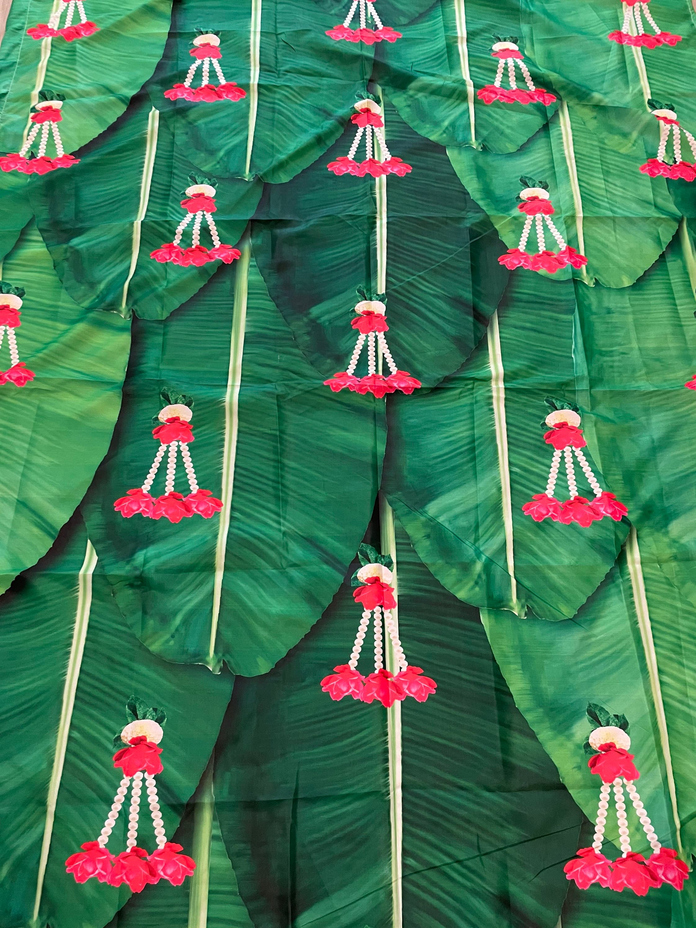 Ethnic Banana Leaf Backdrop, Green Festive Event Decor, Crush Satin Fabric 92”x56” — view 3