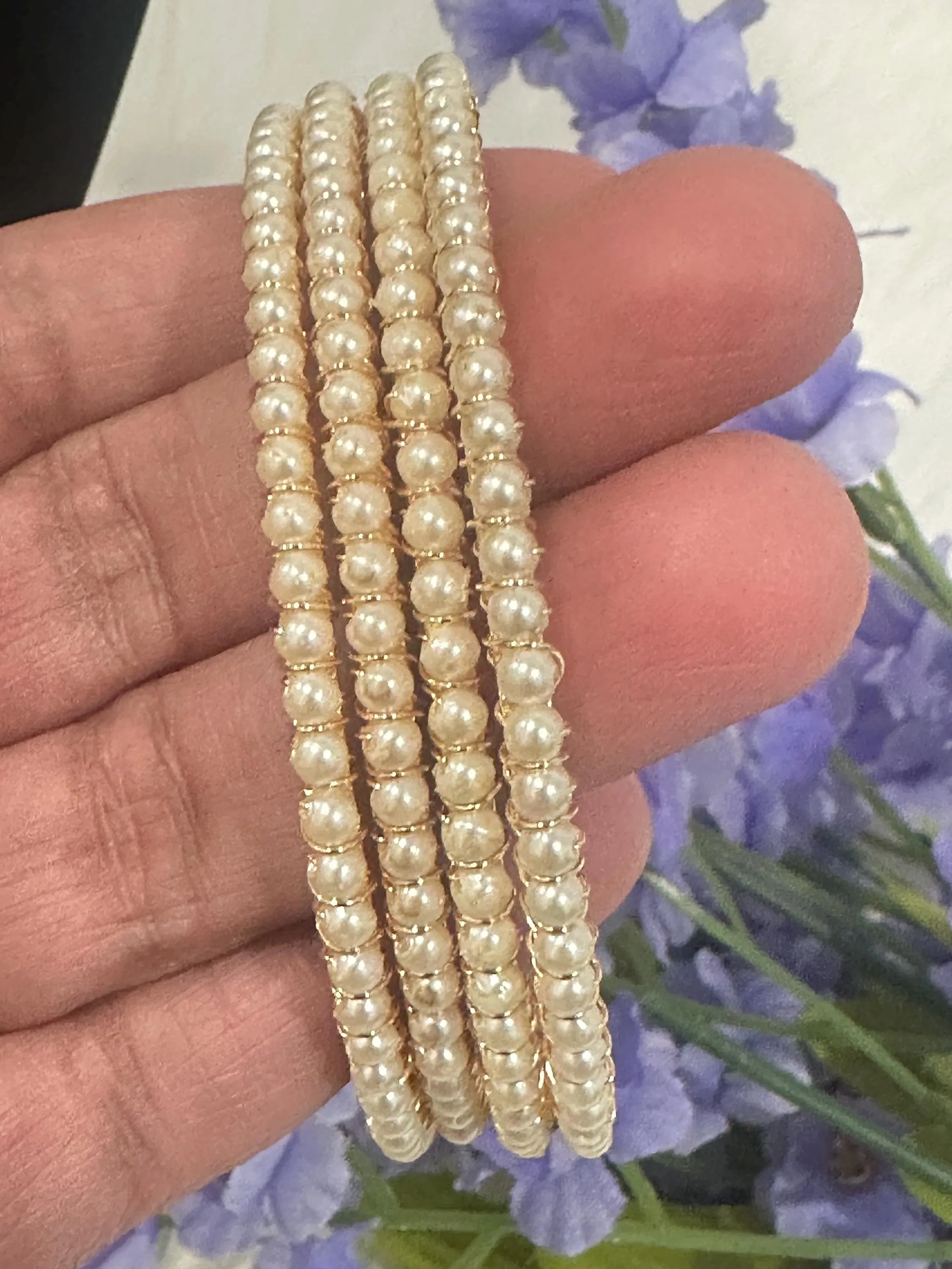 Gold Finished Shell Pearl Bangles Set (4 Pieces) – Indian Saree Jewelry — view 6