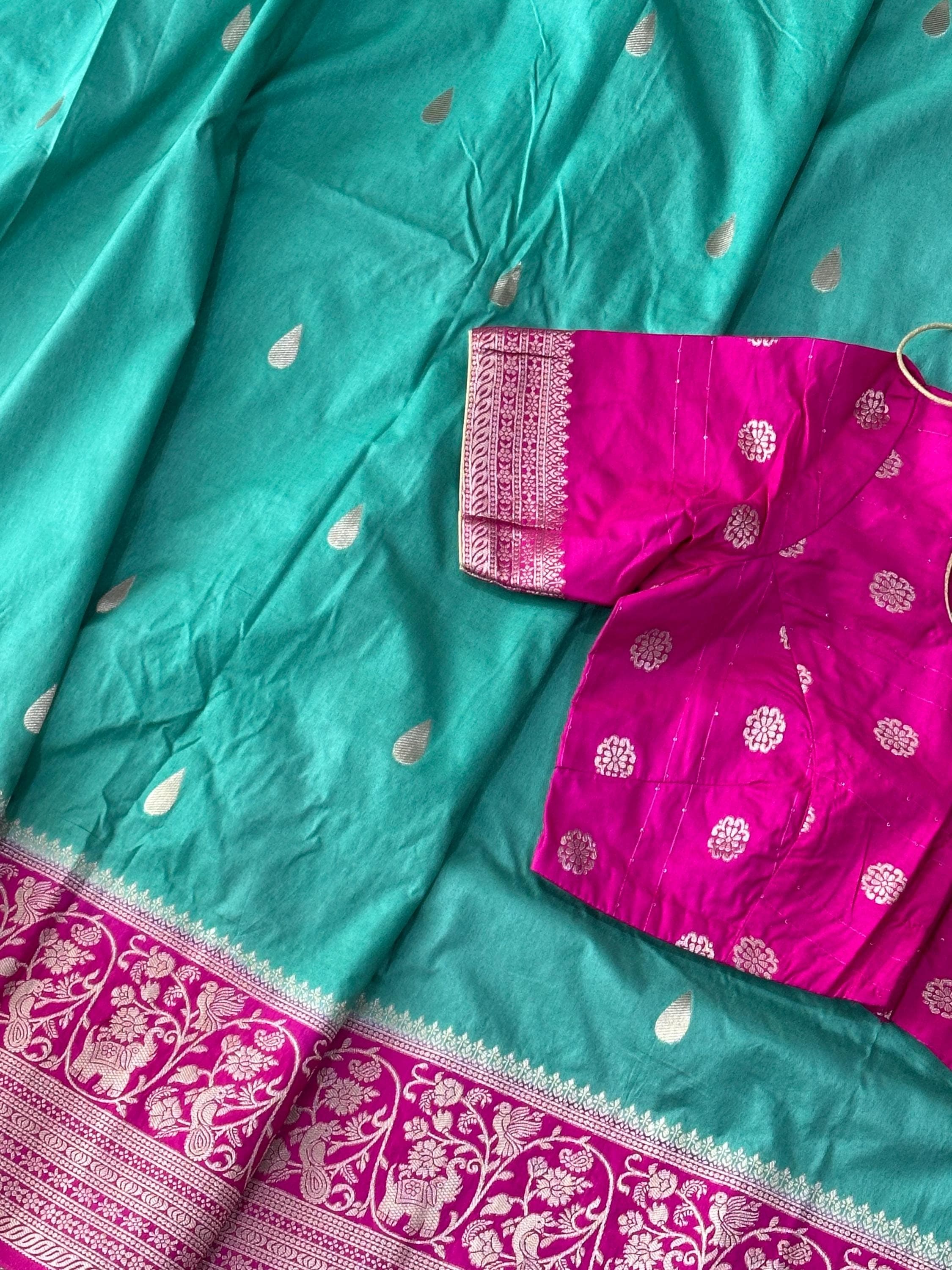 Banarasi Raw Mango Saree with Raindrop Design | Soft Fabric | Festive, Wedding, Party Wear | Traditional Indian Saree — view 6