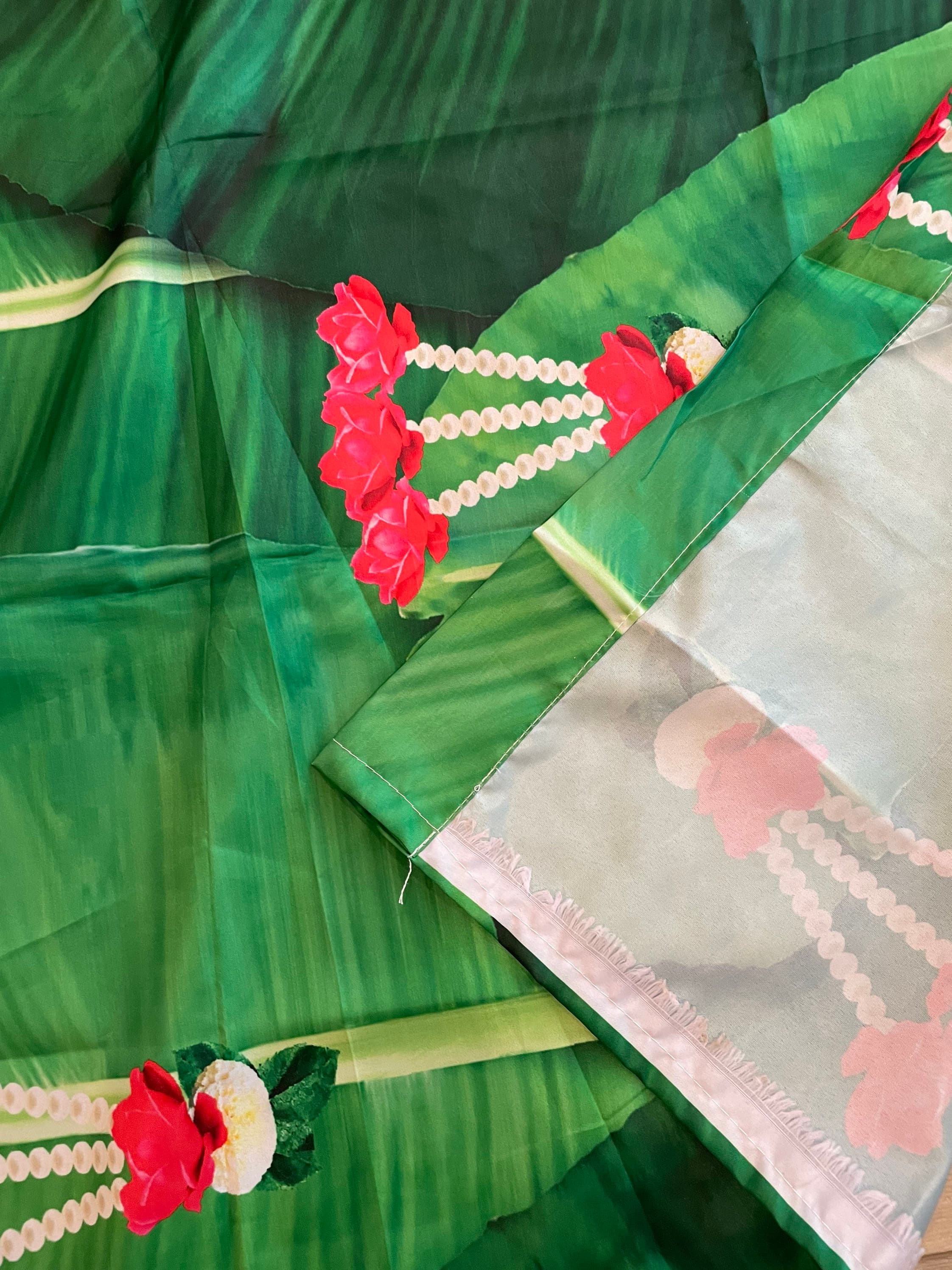 Ethnic Banana Leaf Backdrop, Green Festive Event Decor, Crush Satin Fabric 92”x56” — view 5