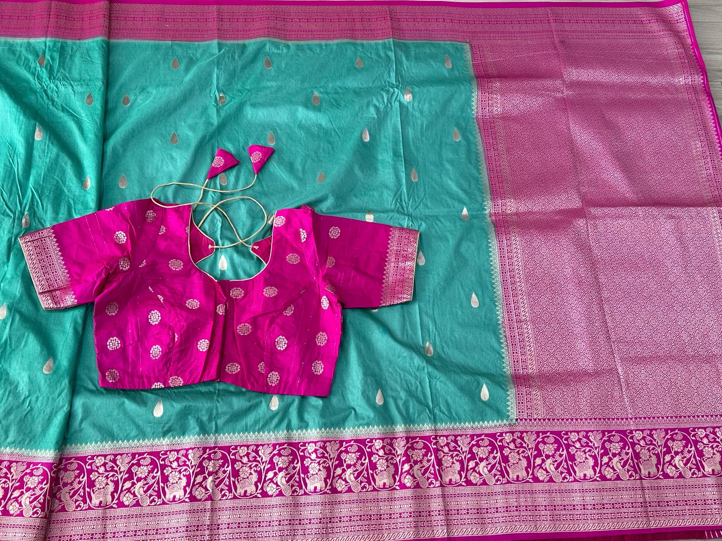 Banarasi Raw Mango Saree with Raindrop Design | Soft Fabric | Festive, Wedding, Party Wear | Traditional Indian Saree — view 9