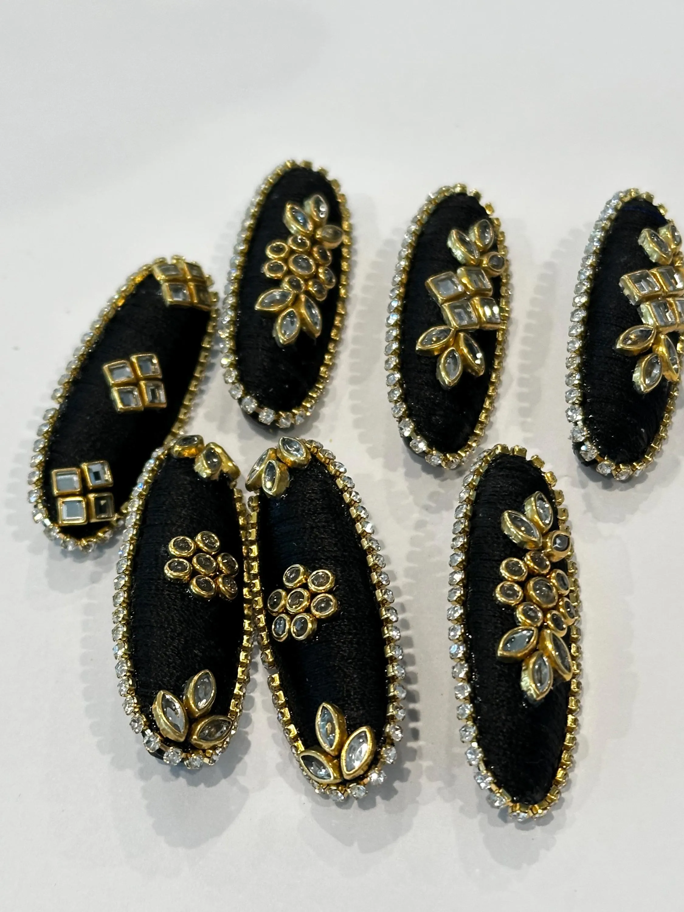 Black Silk Thread Saree Pins with Kundan Embellishments (Pack of 7) — view 3