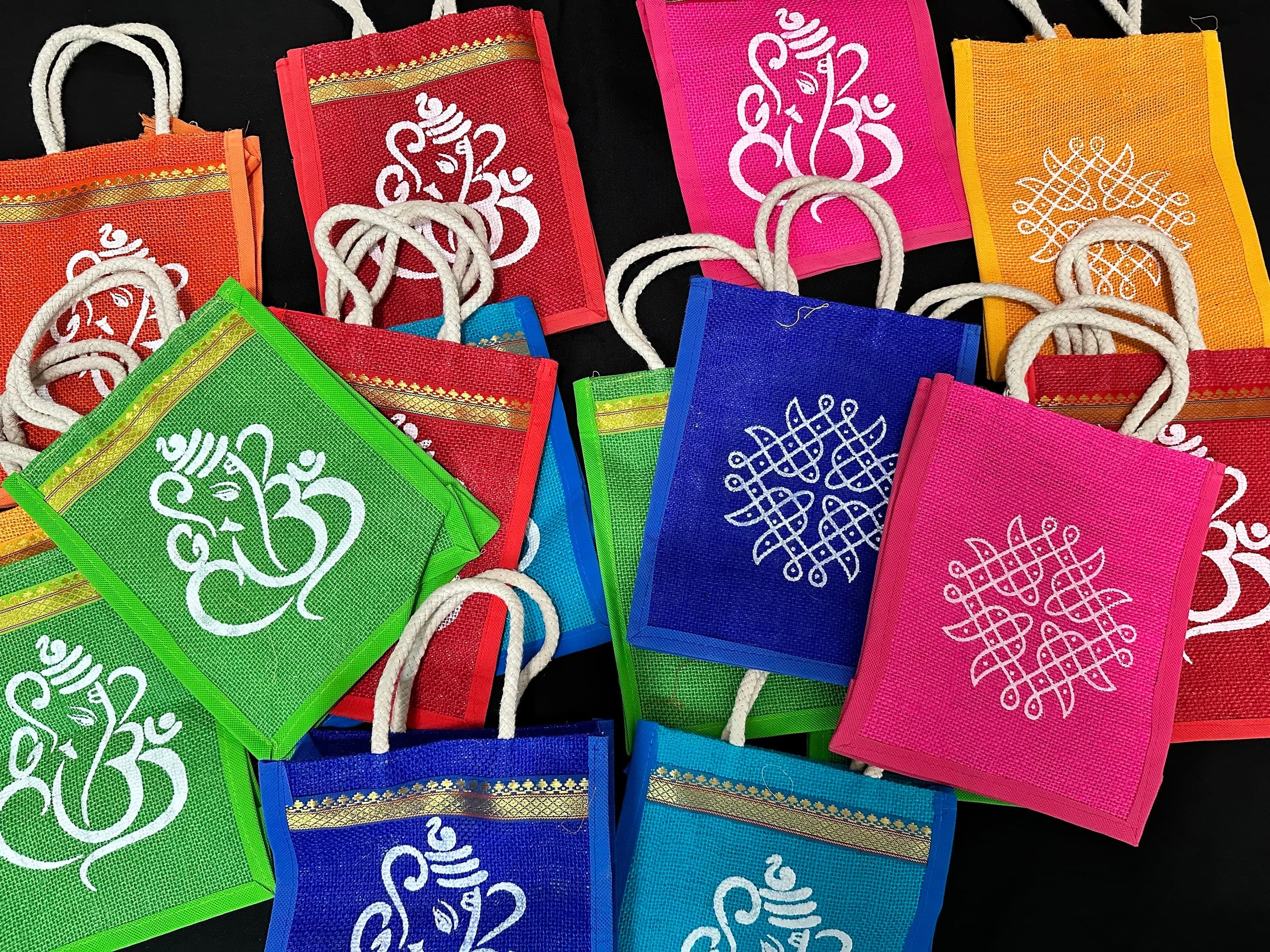 Ganesha Rangoli Jute Bags – Indian Return Gift, Wedding Favor (Pack of 5) — view 4