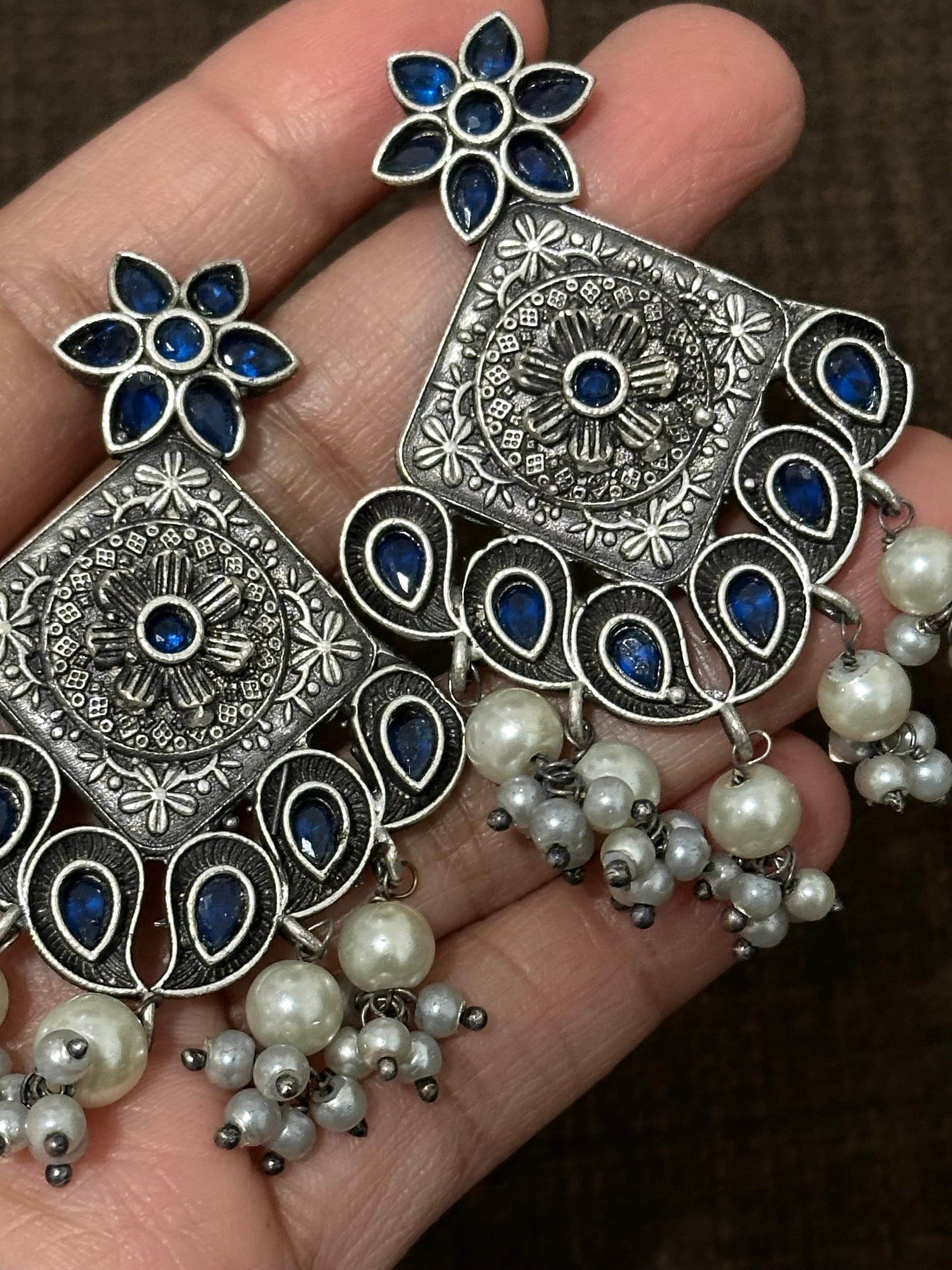 Ethnic oxidized earrings / Saree jewelry/ festive/ partywear/ wedding earrings — view 3