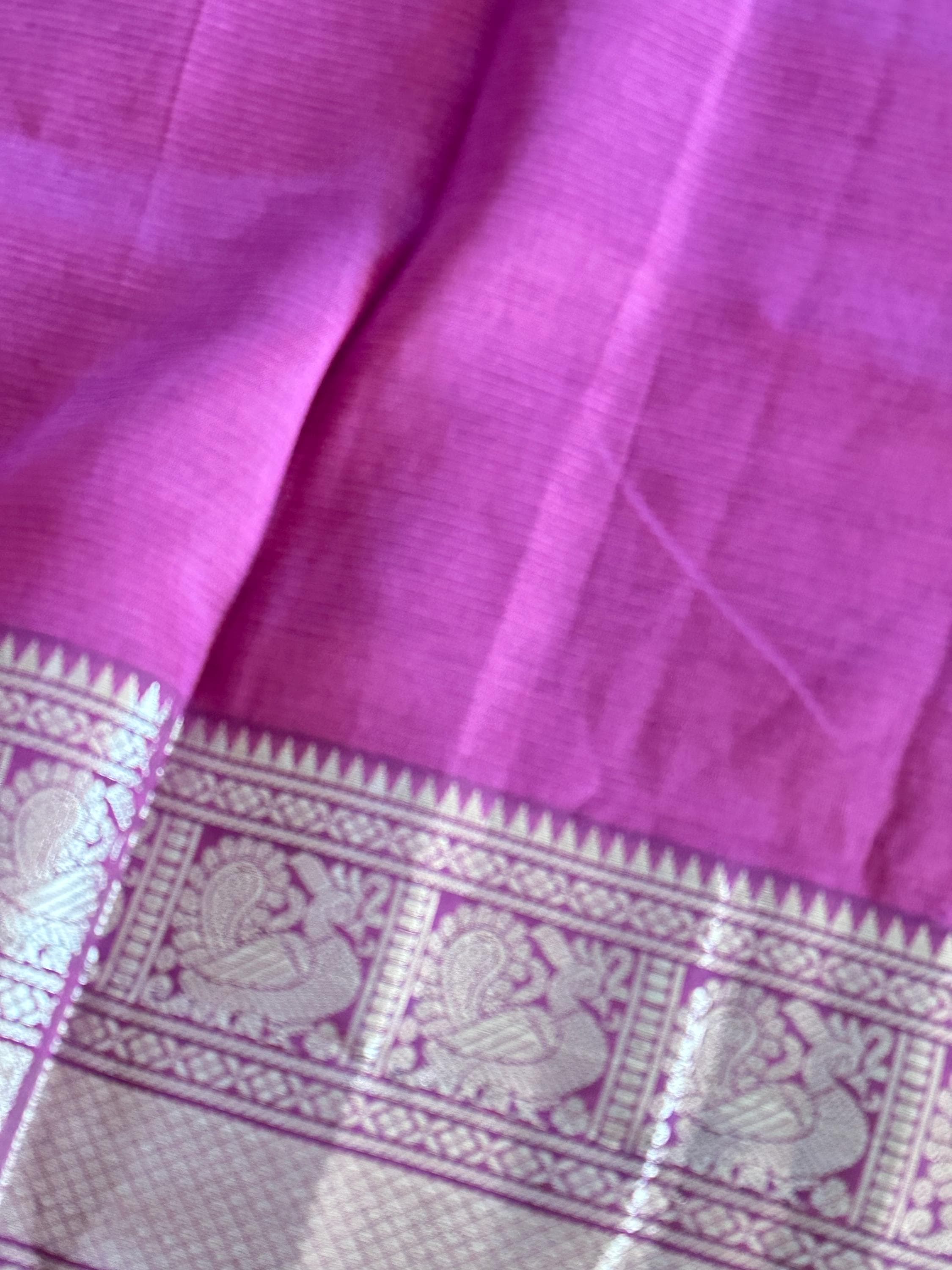 Pure Mangalagiri Handloom Silk Saree | Yellow with Silver Zari Border — view 3
