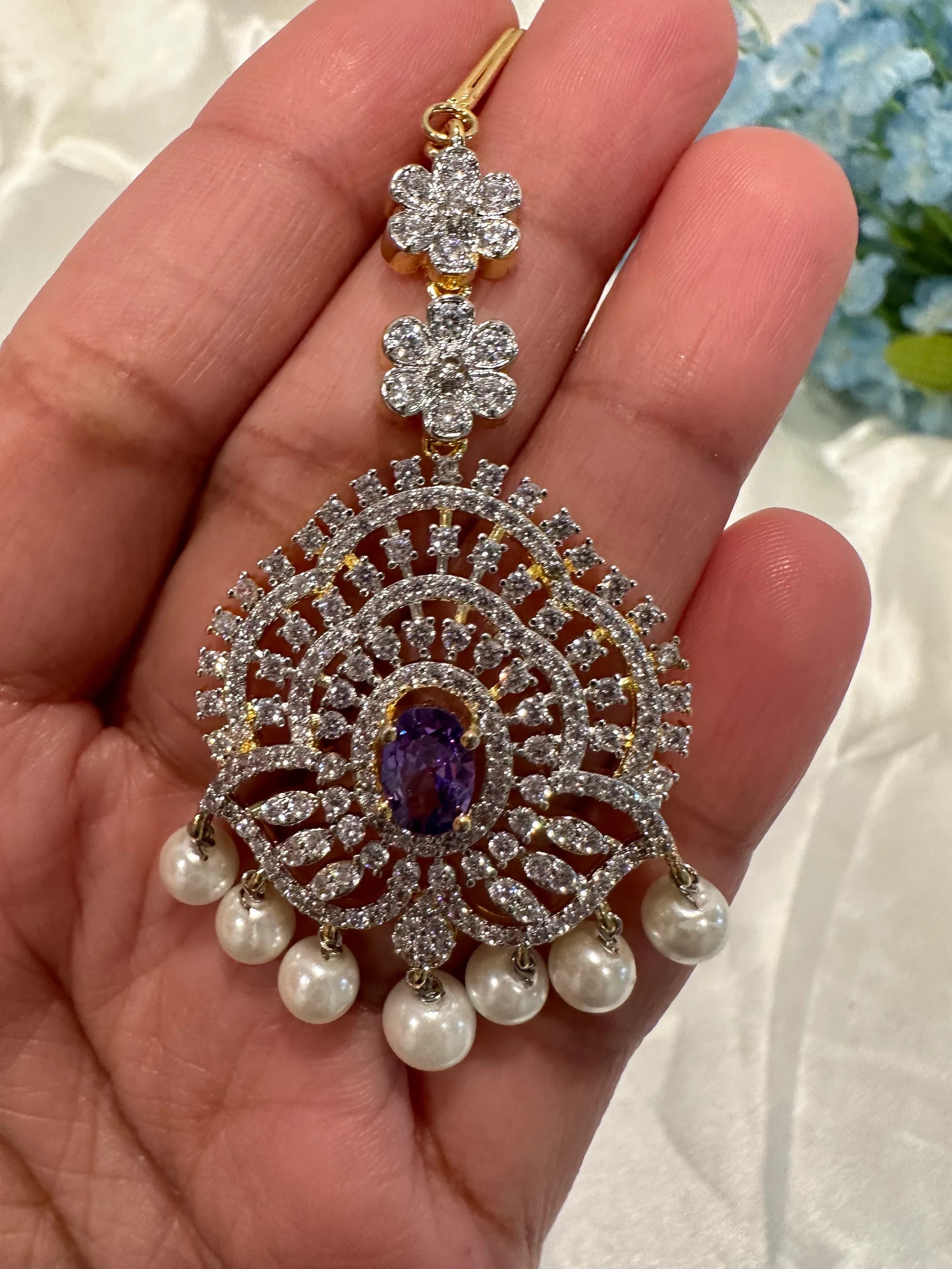 Diamond Finish maang tika/ papidi billa / Saree jewelry/ hair jewelry — view 4