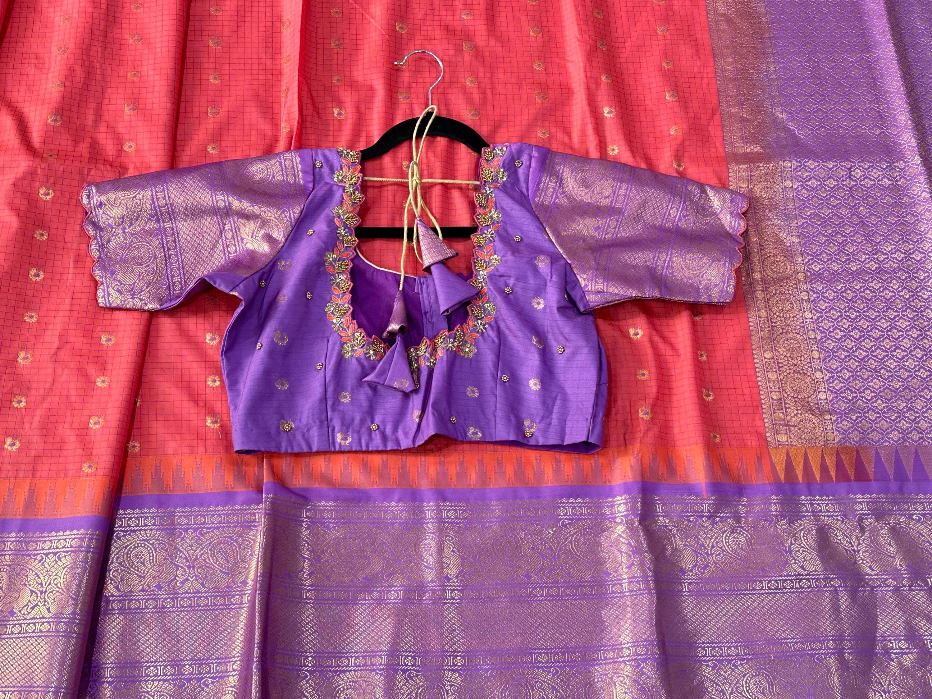 Gadwal Semi Pattu Silk Saree with Maggam Work Blouse | Indian Wedding Wear — view 6
