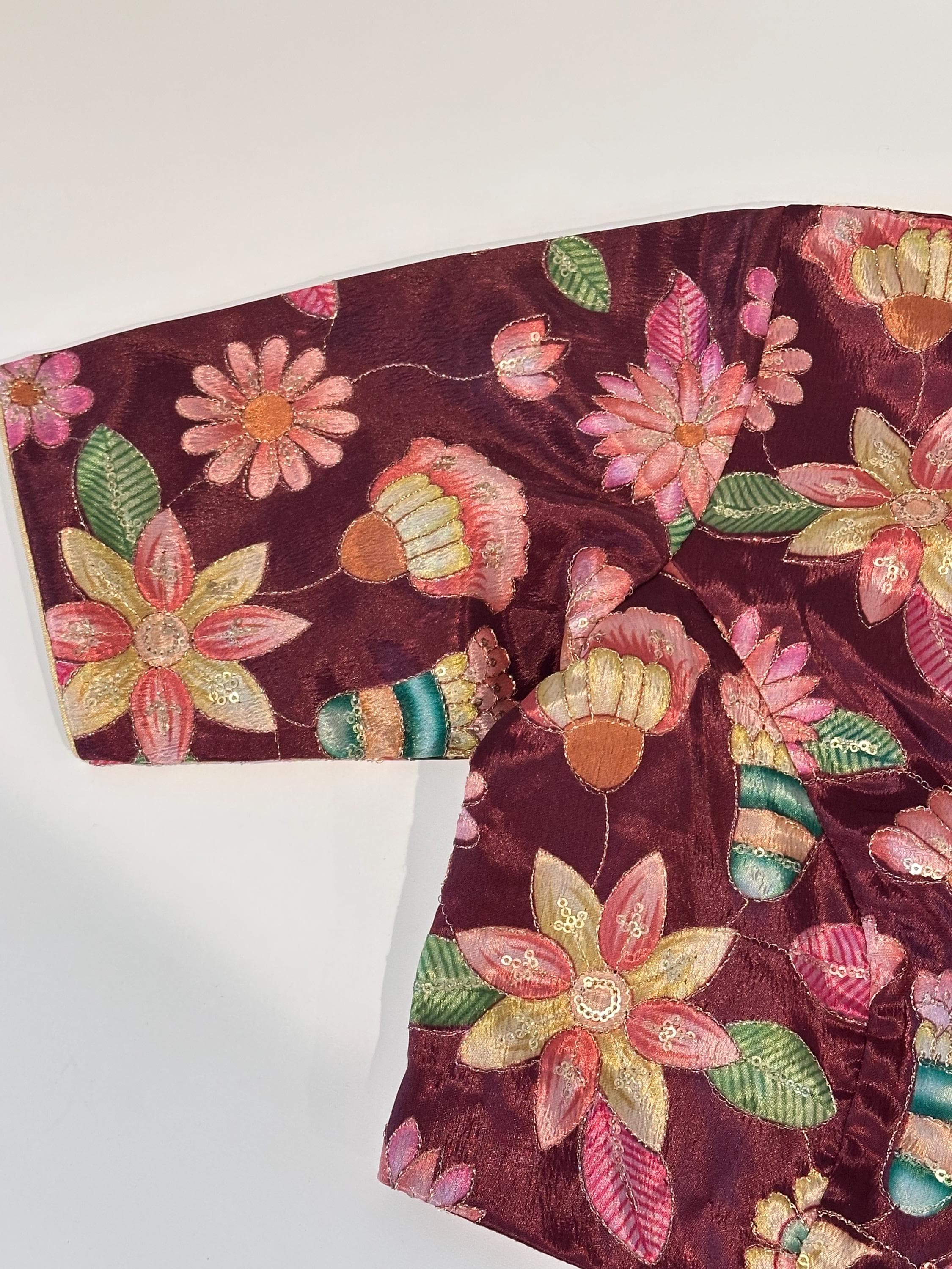 Kalamkari Silk Blouse: Indian Traditional Saree Blouse with Floral Embroidery — view 5