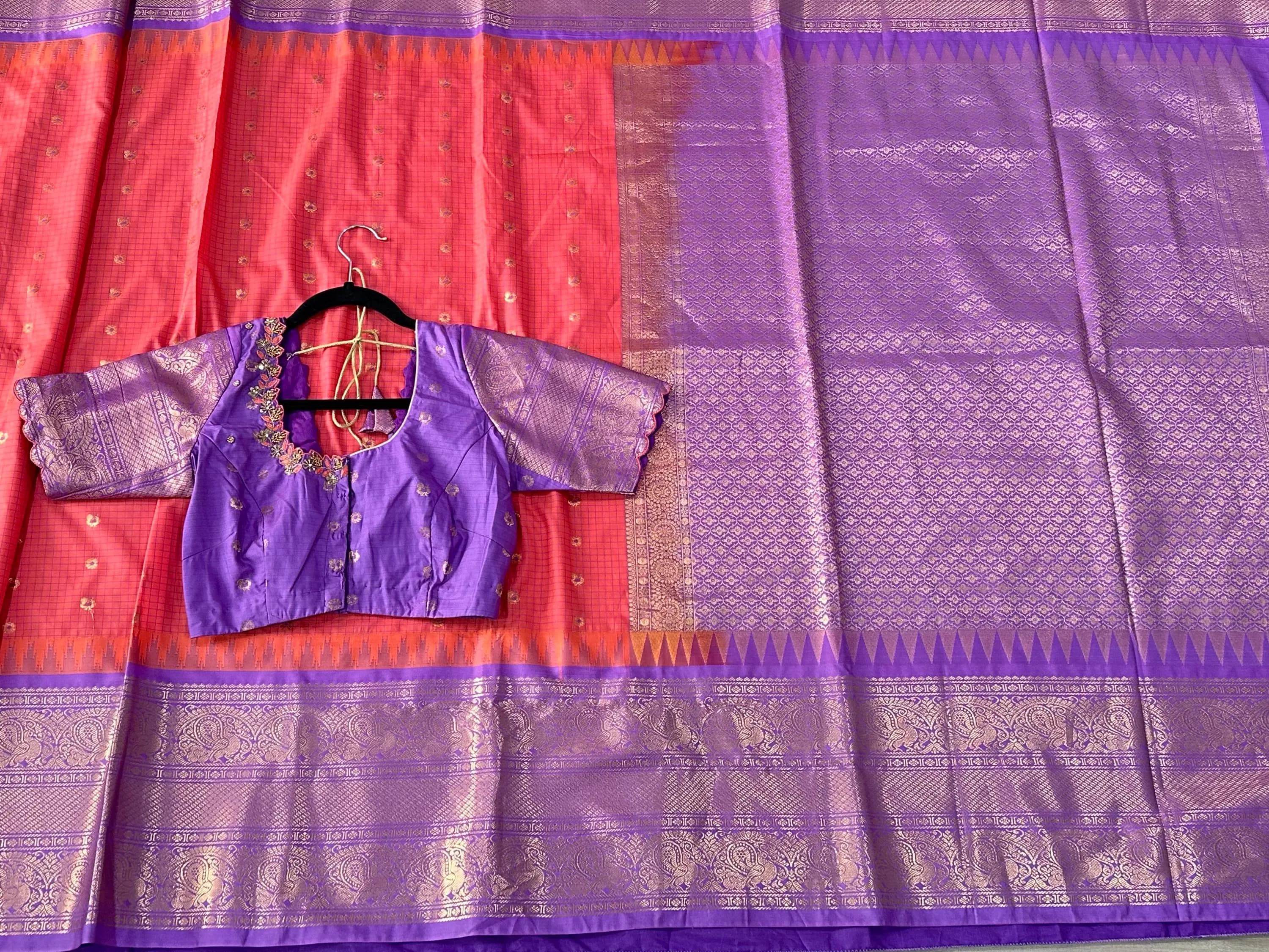 Gadwal Semi Pattu Silk Saree with Maggam Work Blouse | Indian Wedding Wear