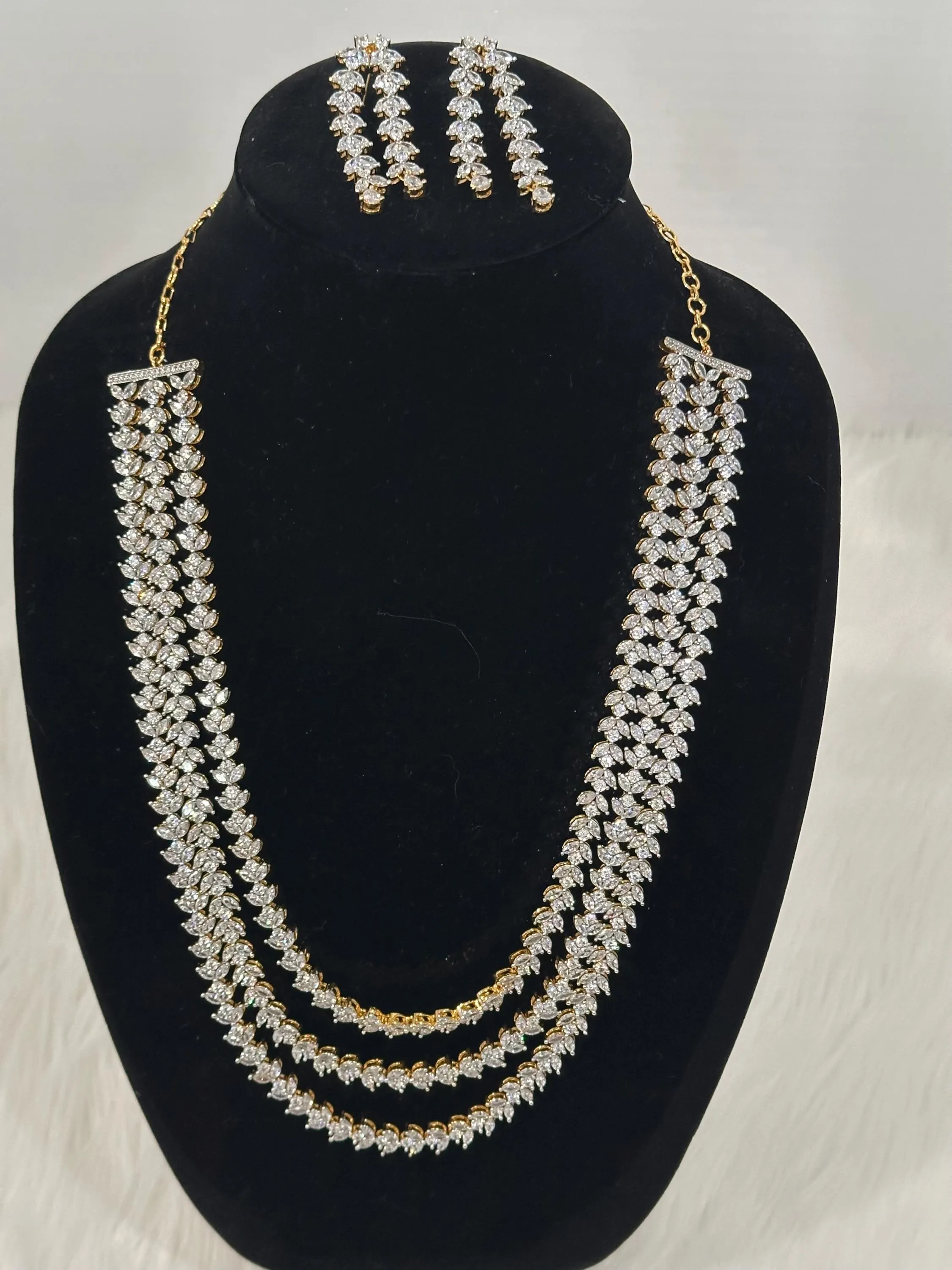 Diamond finish 3 layer haram and earrings/ earrings/ Saree jewelry/ festive/ partywear — view 2