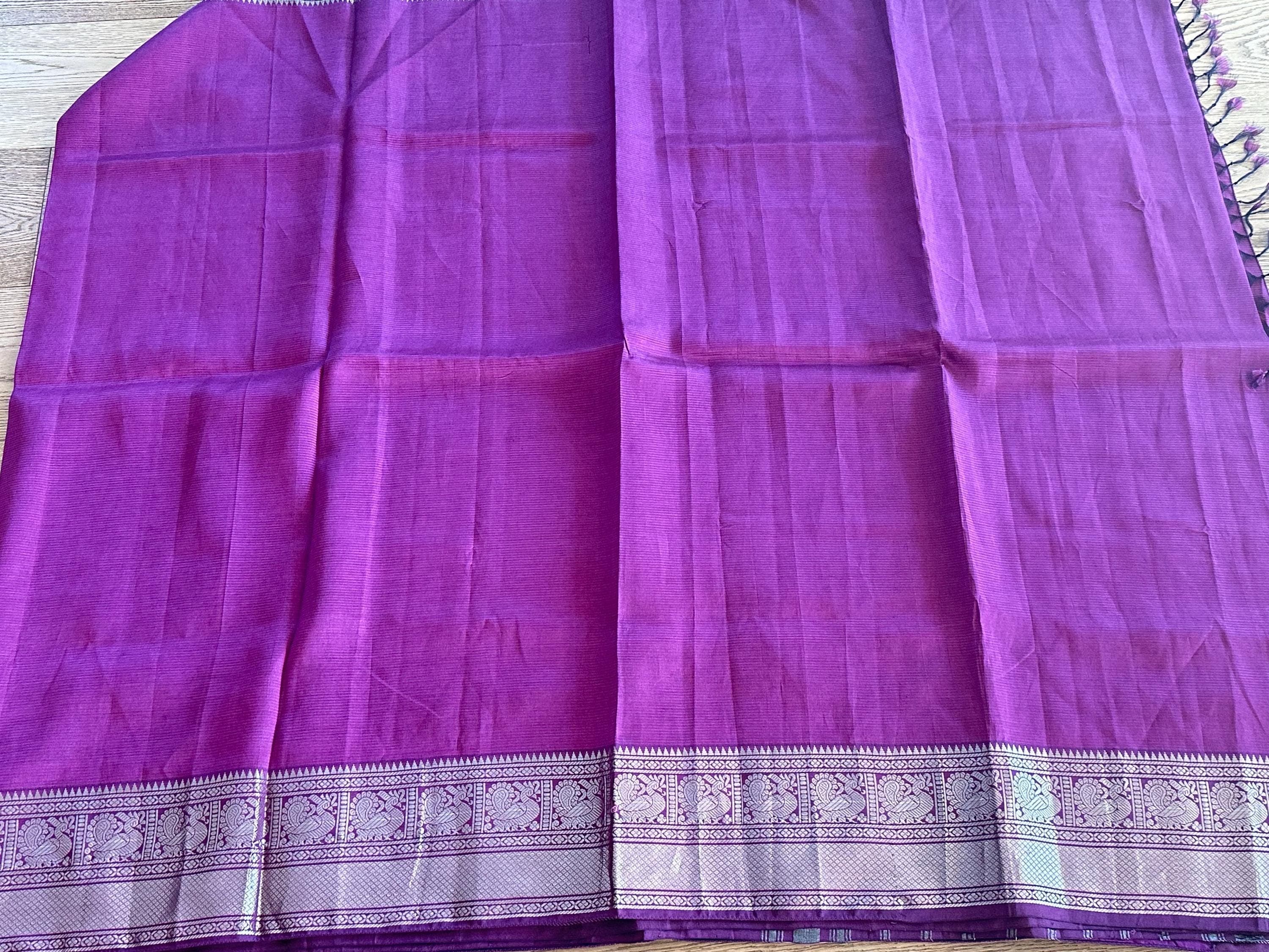 Pure Mangalagiri Handloom Silk Saree | Yellow with Silver Zari Border — view 4