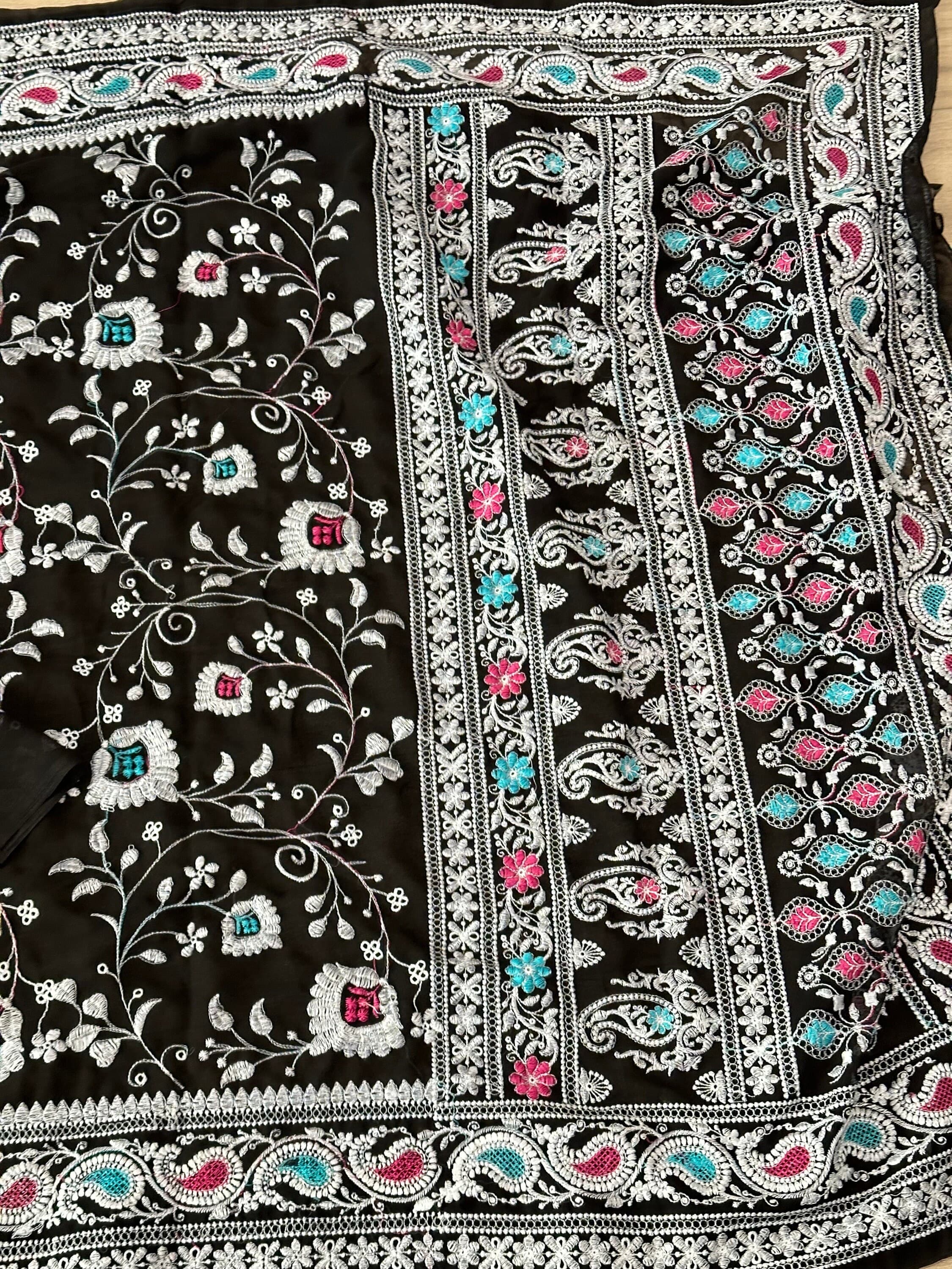 Georgette Saree With Lucknowi Work With Blouse Piece — view 7